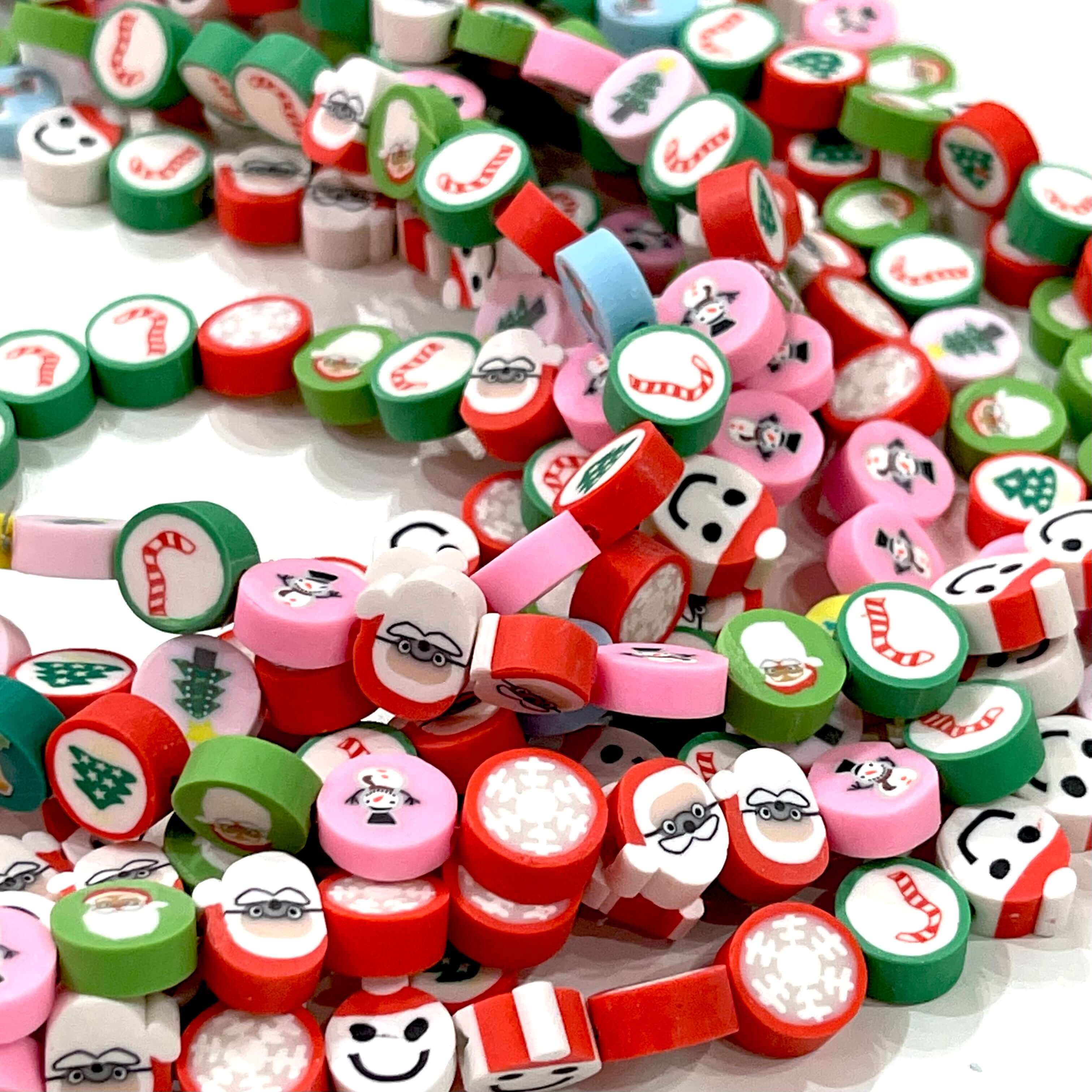 10mm Polymer Clay Assorted Pack Christmas Round Beads,10 Beads in a Pack