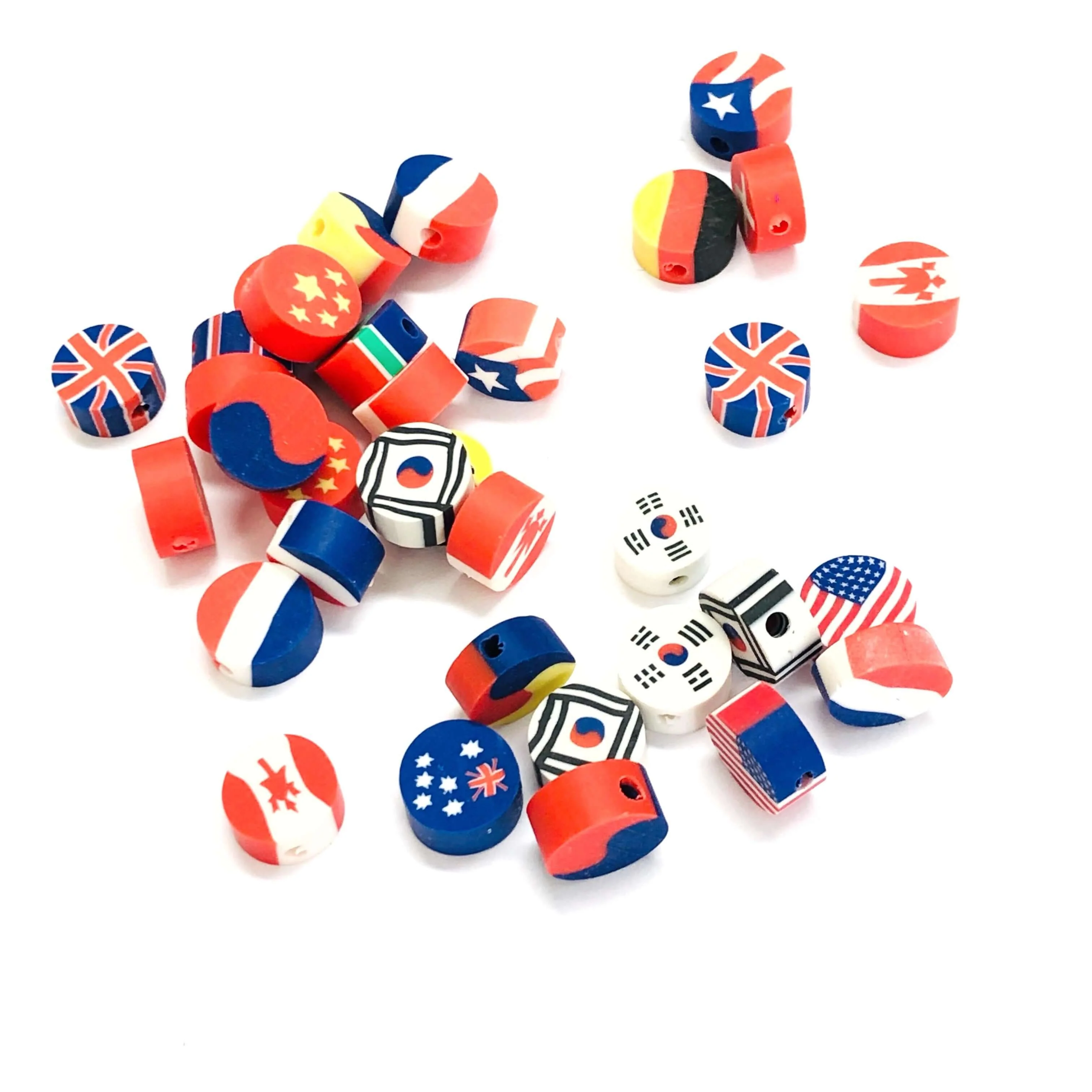 10mm Polymer Clay Round Flags Collection Beads,10 Beads in a Pack