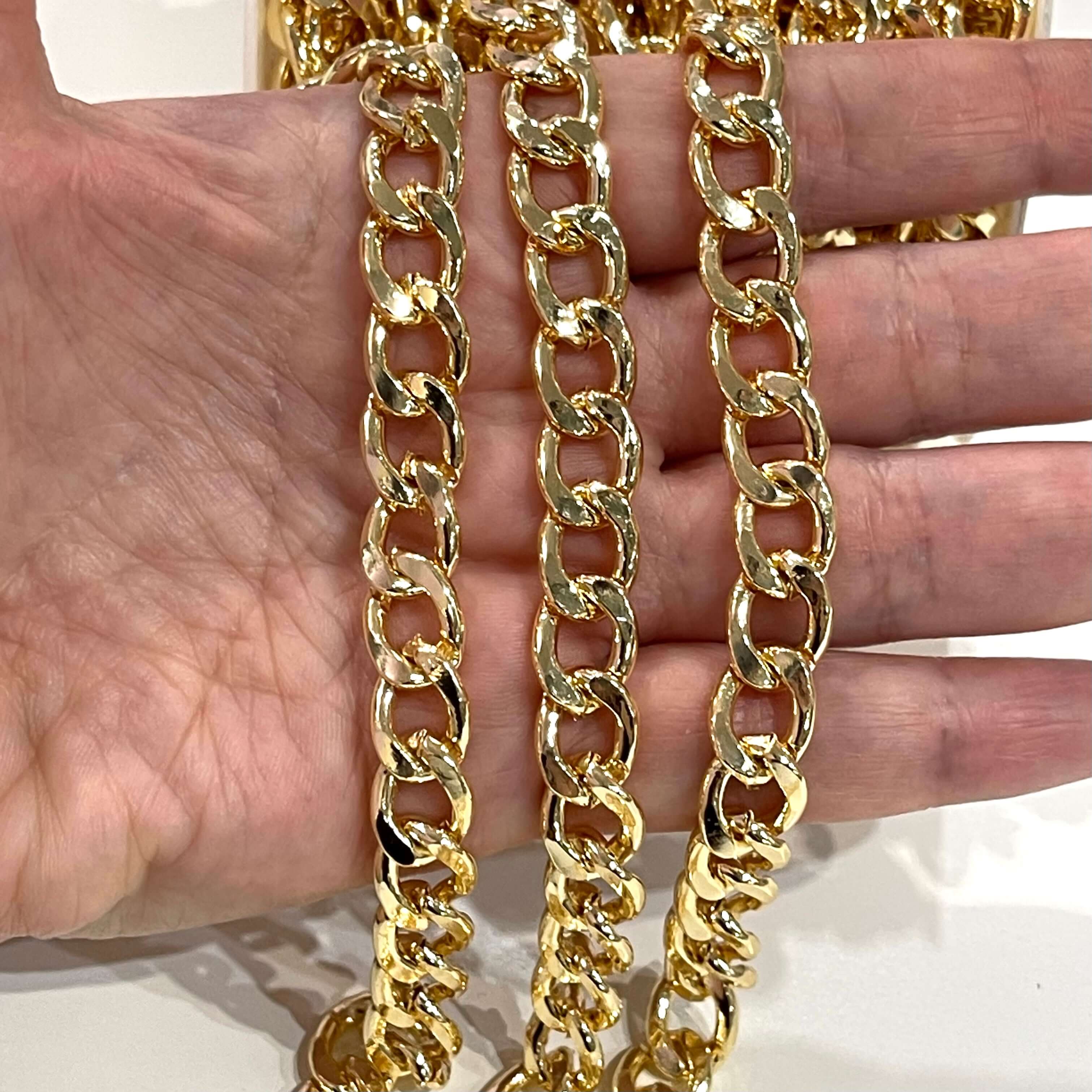 13x10mm Gold Gourmet Chain, 24 Kt Gold Plated Chain, 13x10mm Gold Plated Open Link Chain, Necklace Chain,
