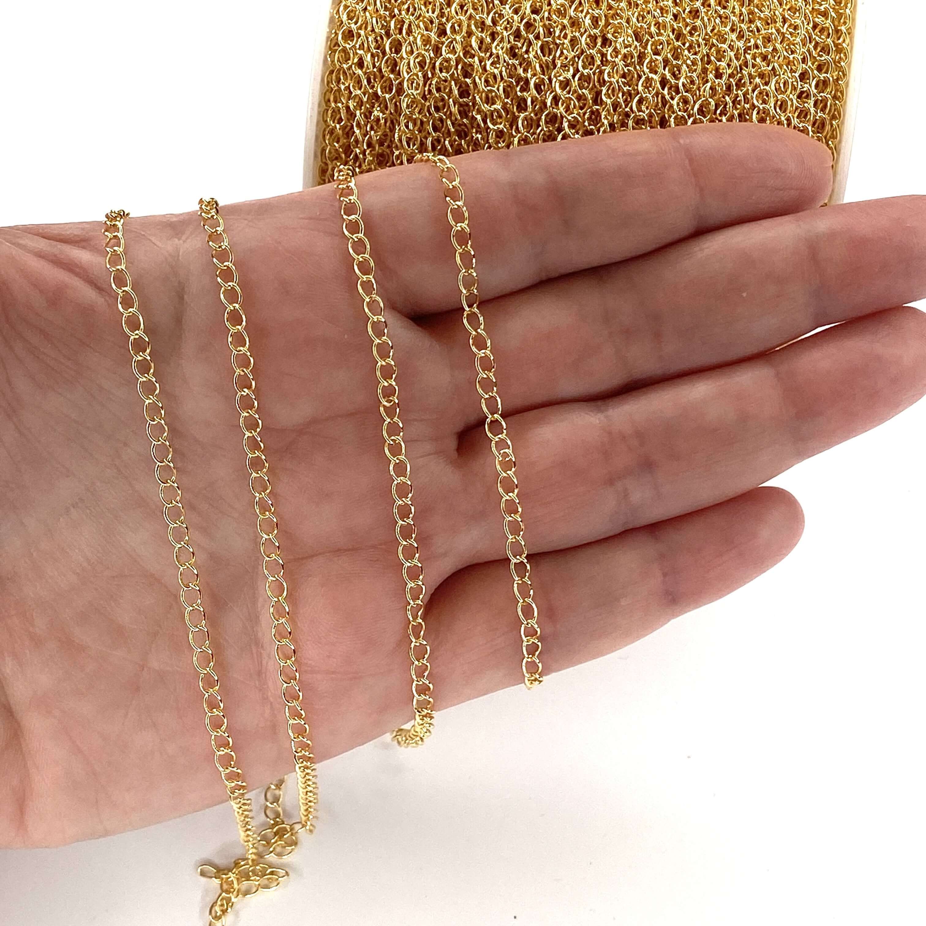 16.5 Foot, 5 Meters Bulk-24Kt Gold Plated Extender Chain, 3mm Gold Plated Extender Chain,