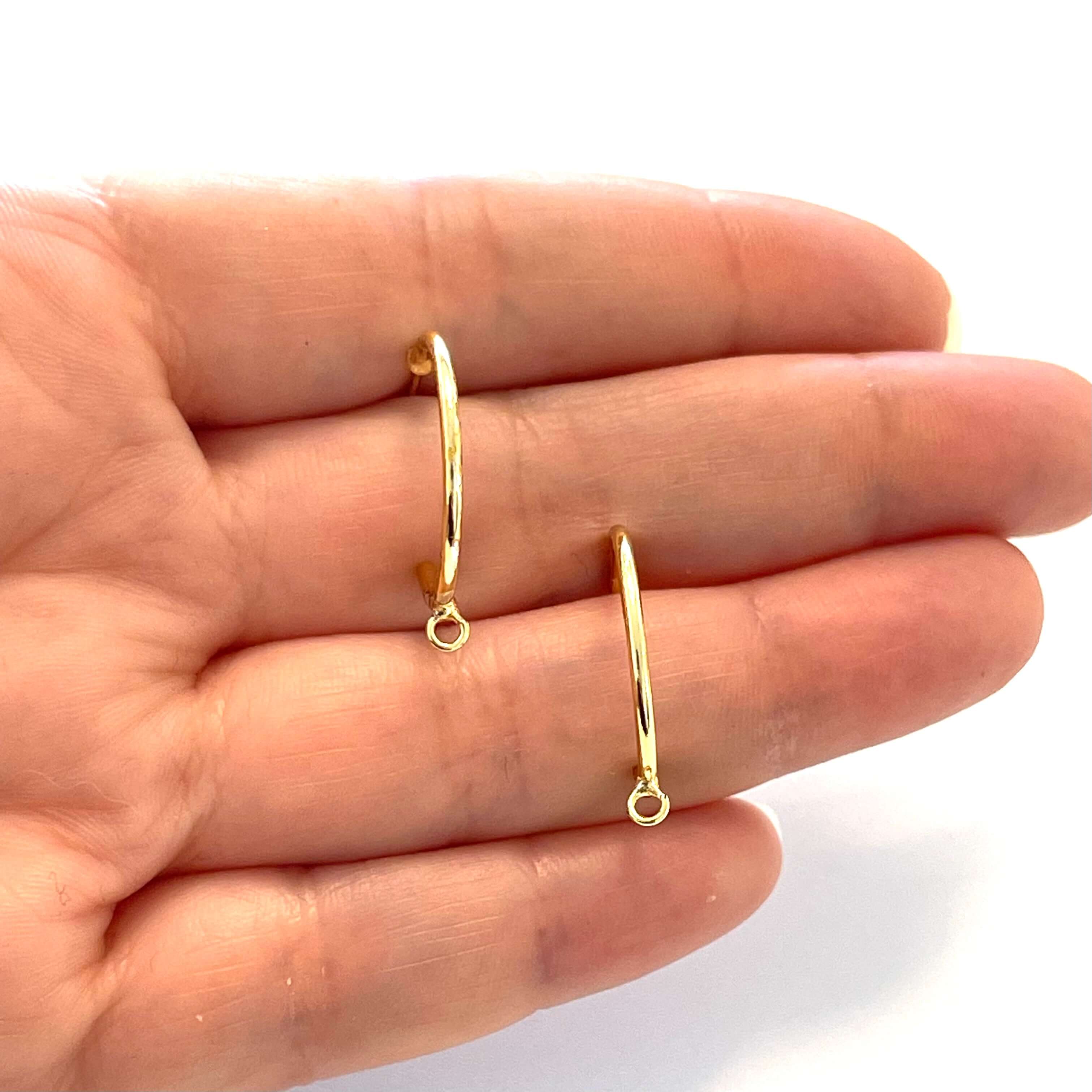 2 Pairs 24Kt Gold Plated Circle Stud Earrings with Loop - Image 2