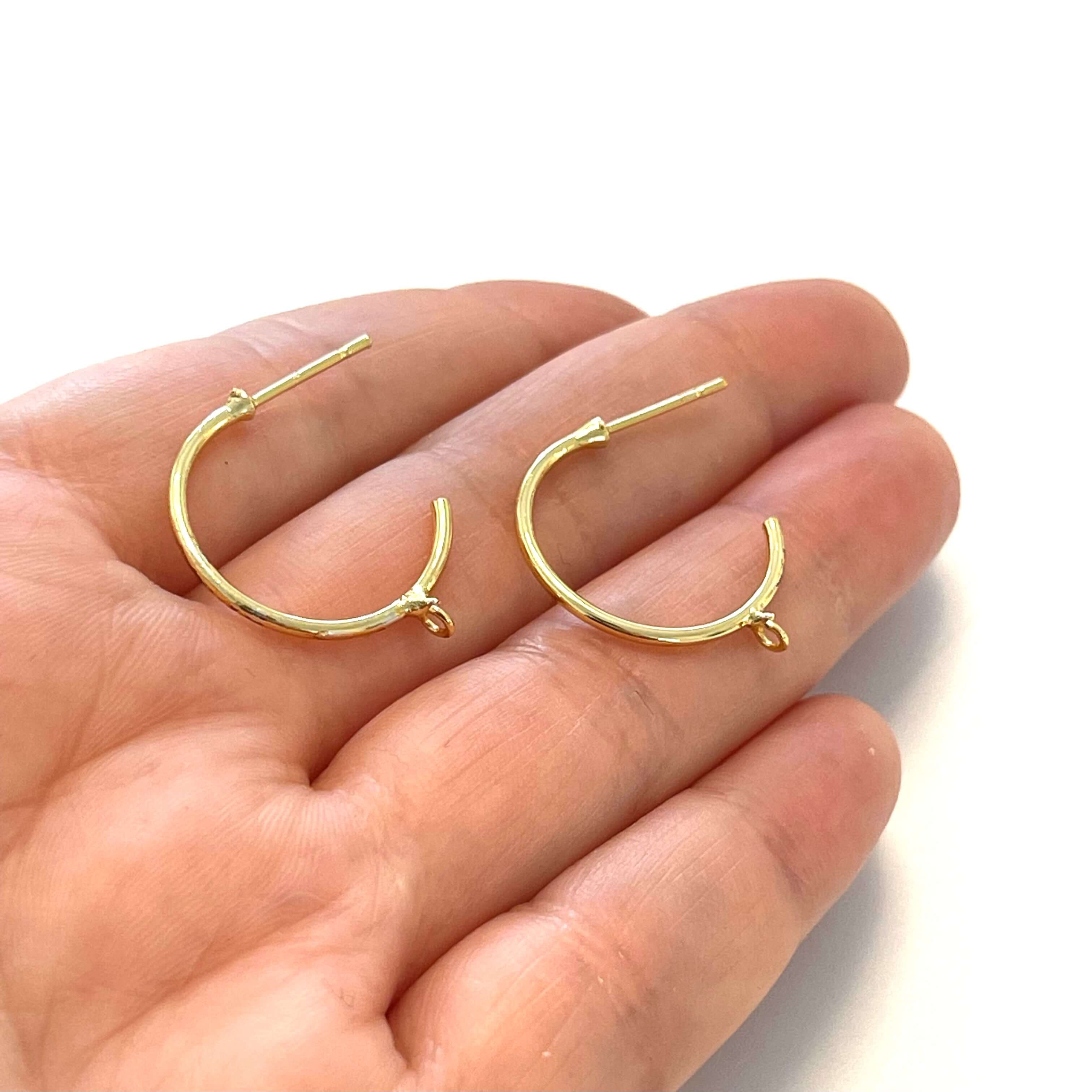 2 Pairs 24Kt Gold Plated Circle Stud Earrings with Loop - Image 3
