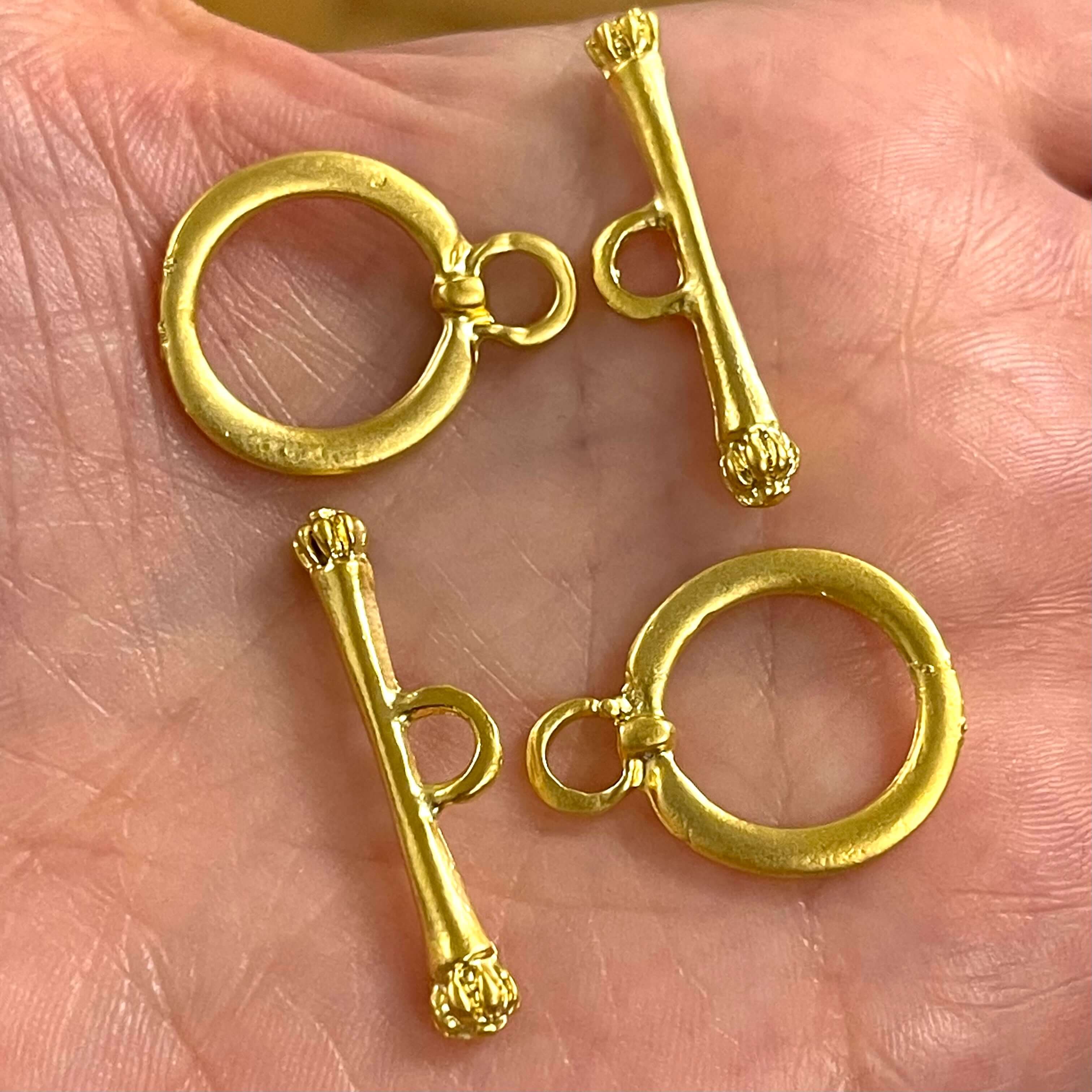 Matte Gold Plated Toggle Clasps, 24Kt Matte Gold Plated Brass Toggle Clasps