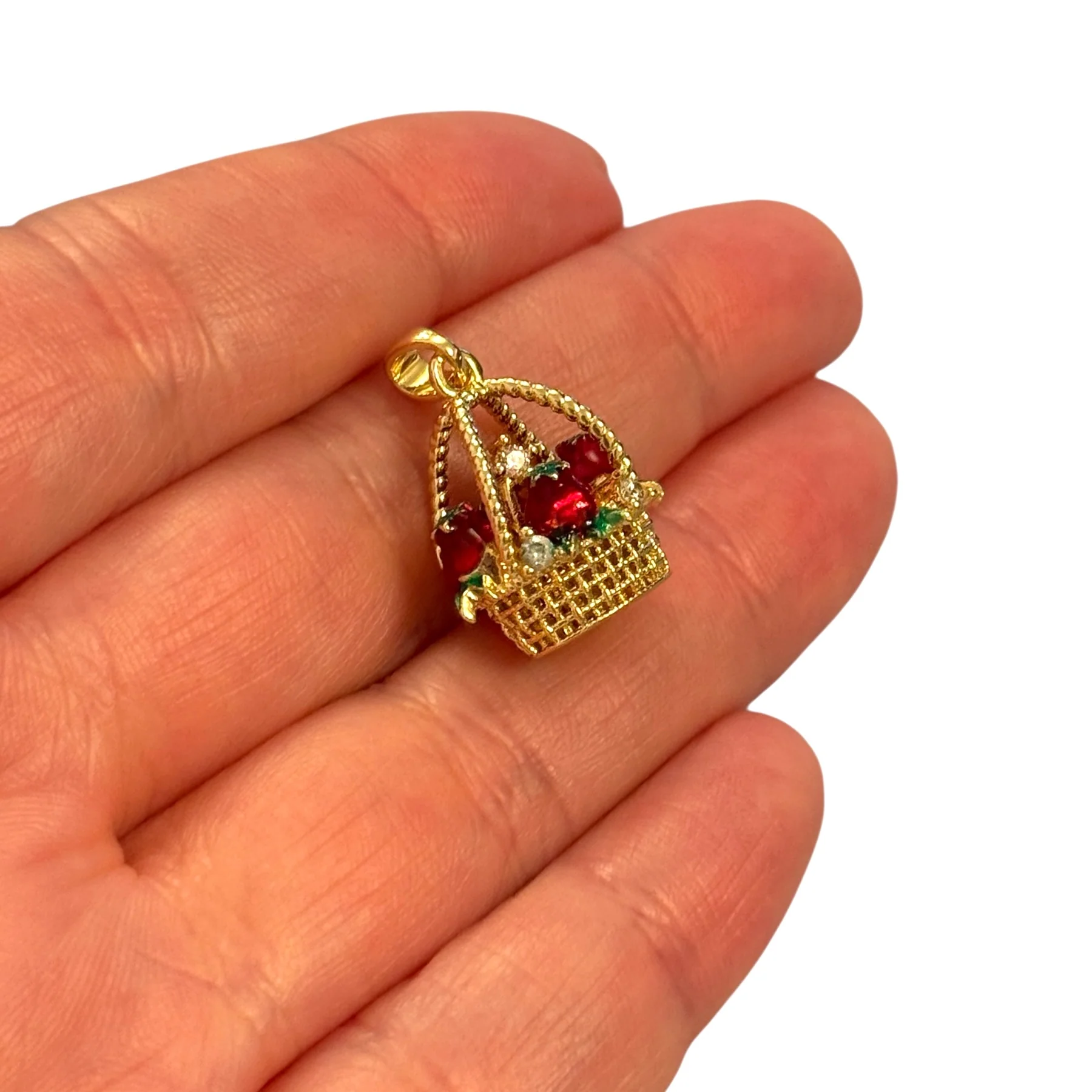 24K Gold Plated Brass Pomegranate Basket Charm – 3D - Image 2
