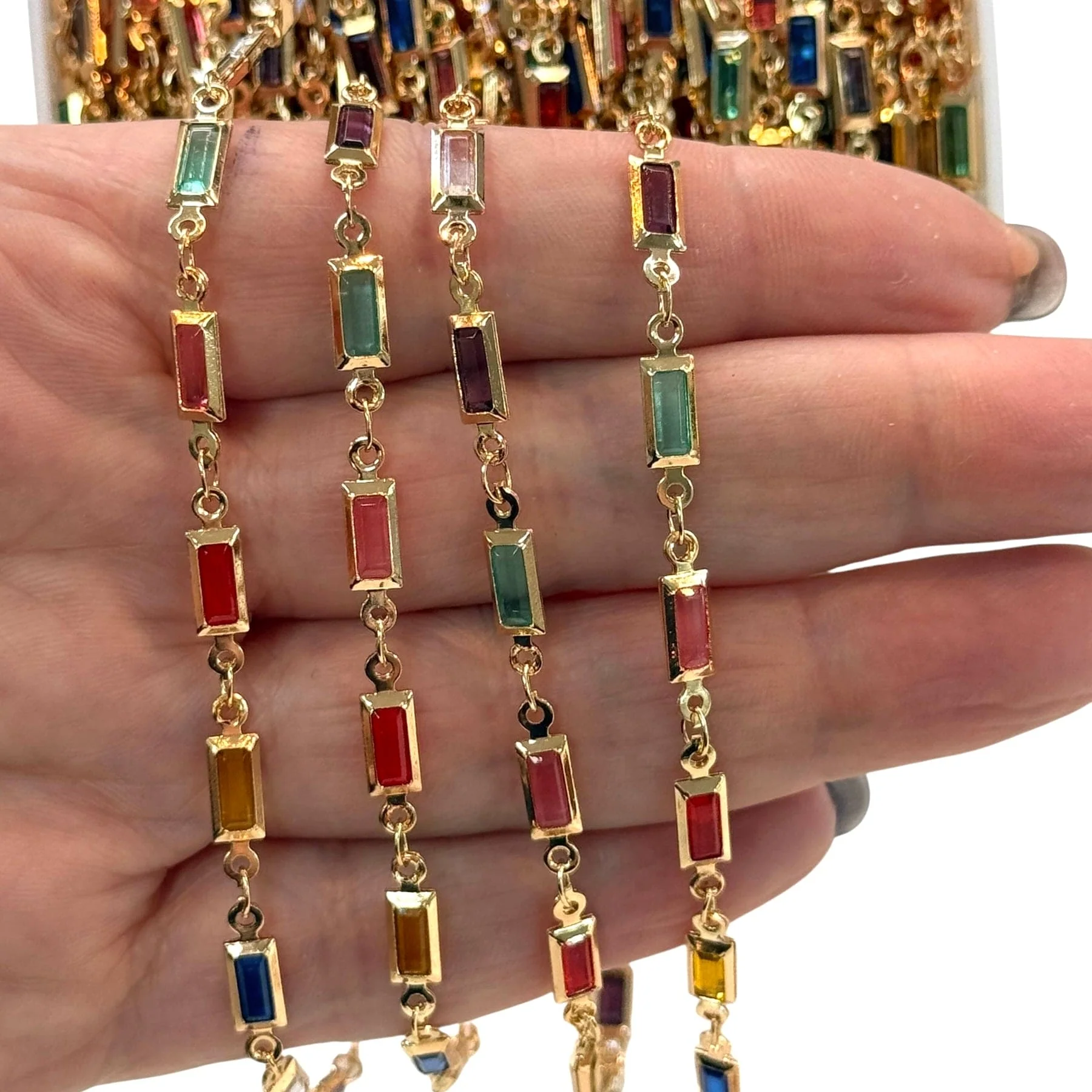 24K Gold Plated Chakra Rainbow Rectangle CZ Chain