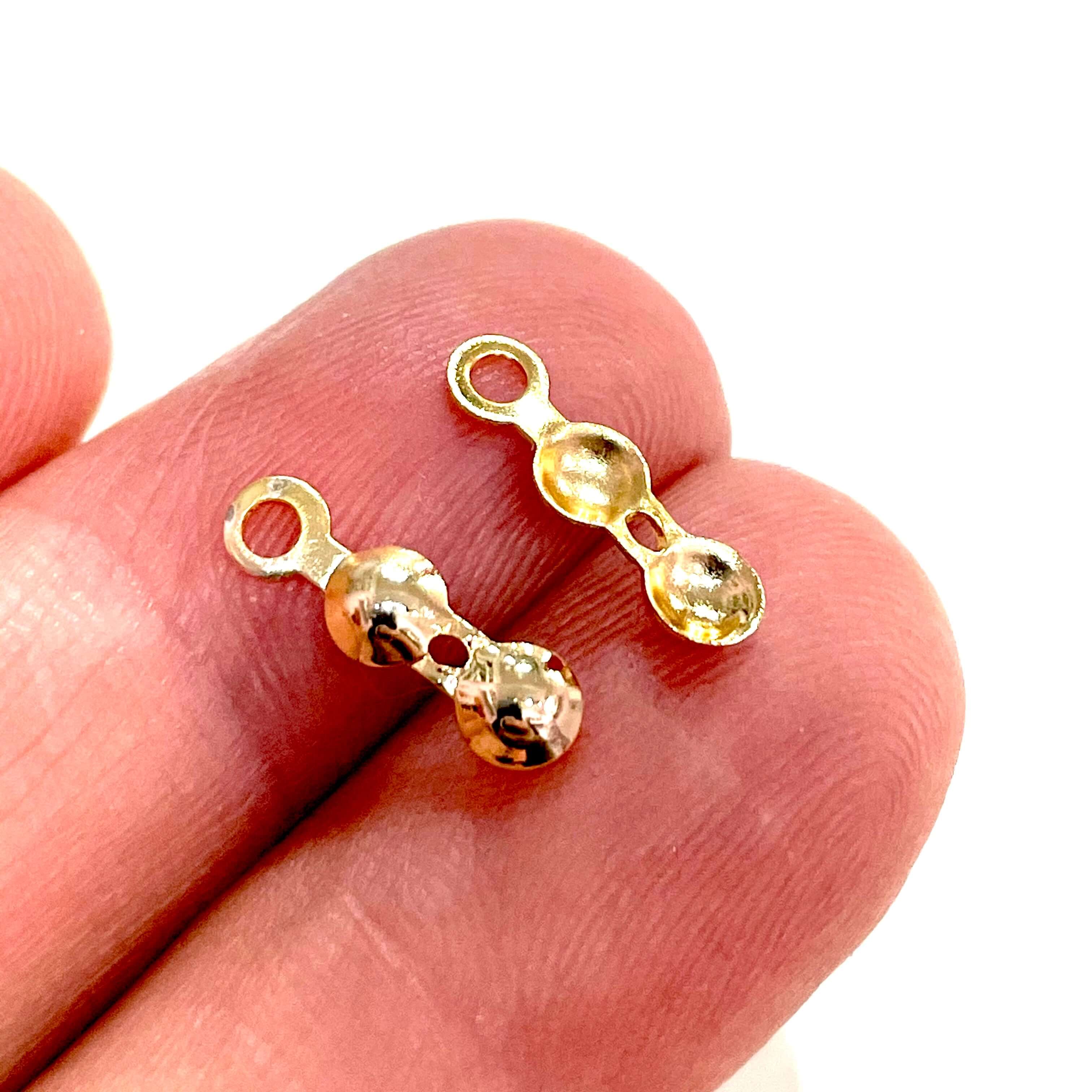24K Gold Plated Single Loop Bead Tip Clamshells, Fold Over Crimp Bead, Knot Tip Cover Ends, Knot Covers, - Image 3