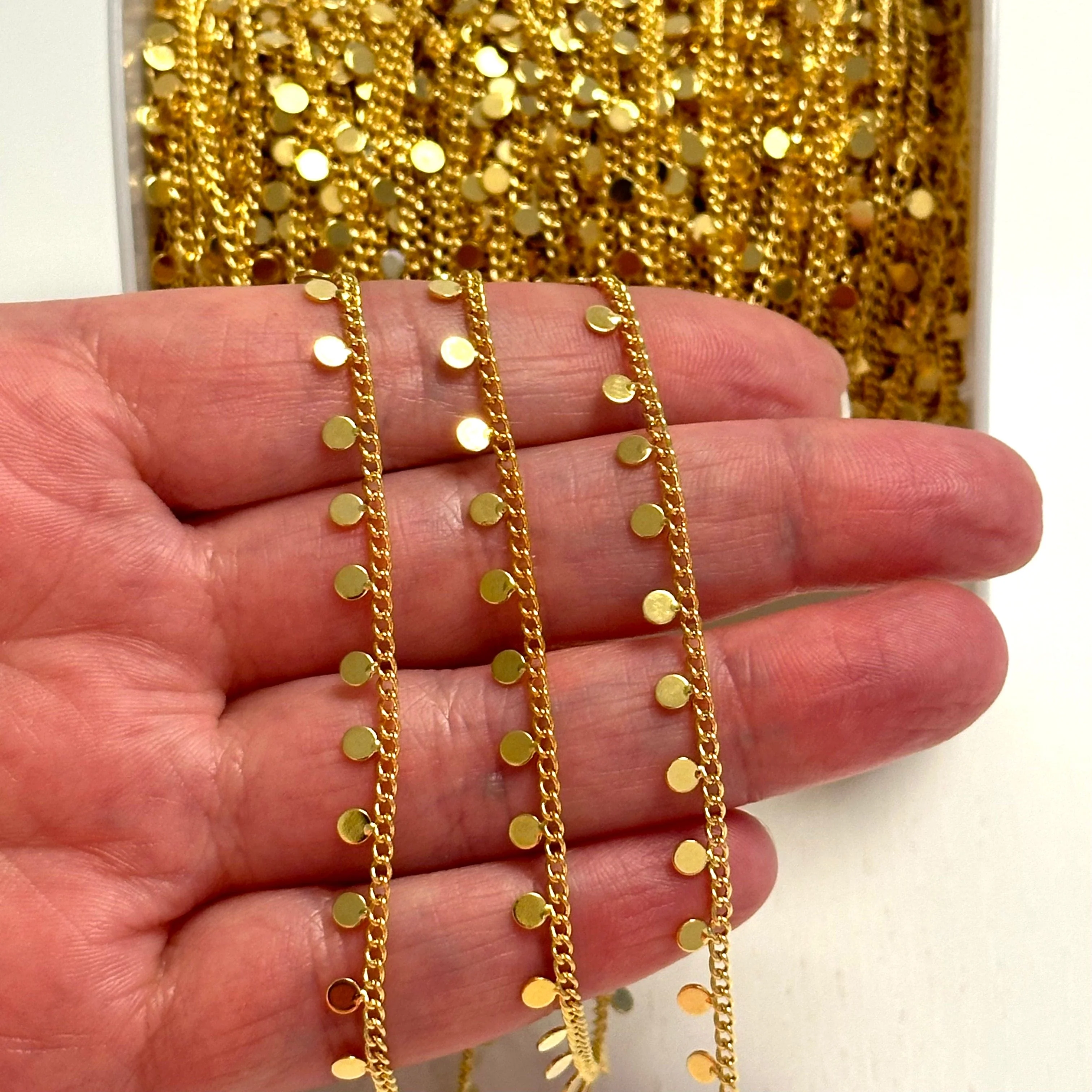 24Kt Gold Plated 1.8mm Chain With 3mm Flat Round Tags - Image 2