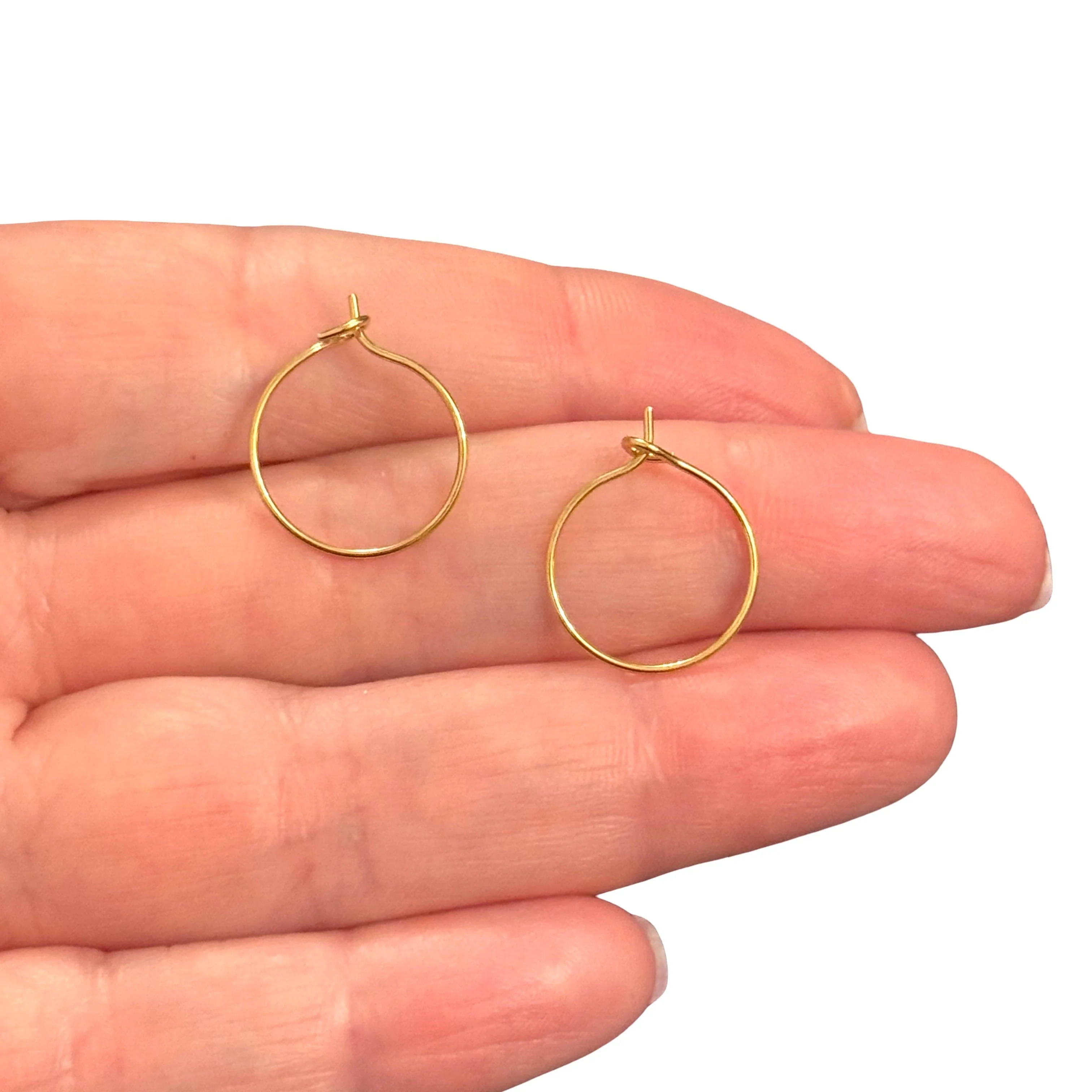 Waterproof PVD Gold Plated 15mm Thin Wire Hoop Earrings – Lightweight Hypoallergenic Stainless Steel, Sold by Pair