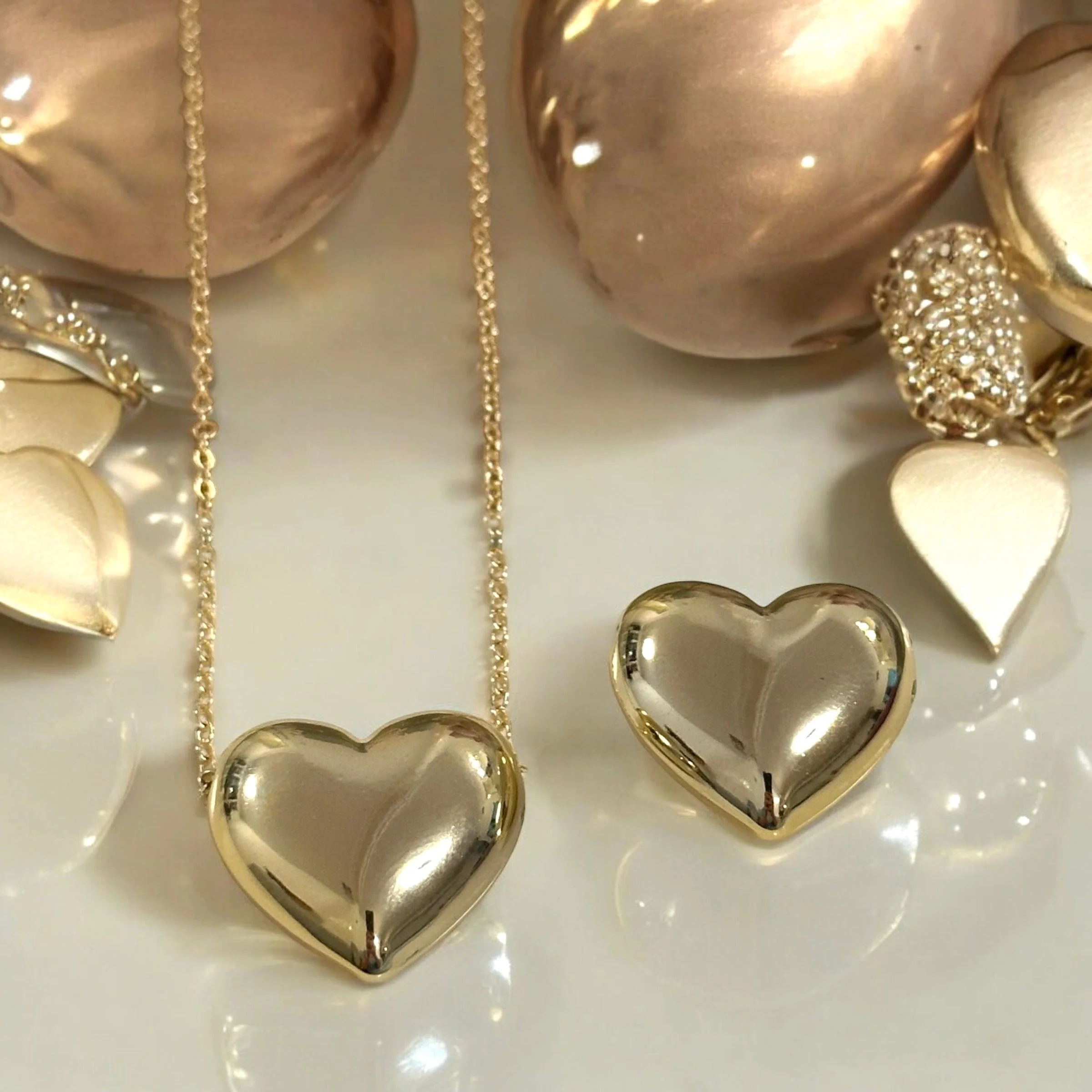 24Kt Gold Plated 18mm Puffy Heart Charms, Gold Heart Charms with 2mm Horizontal Hole, 2 pcs in a pack