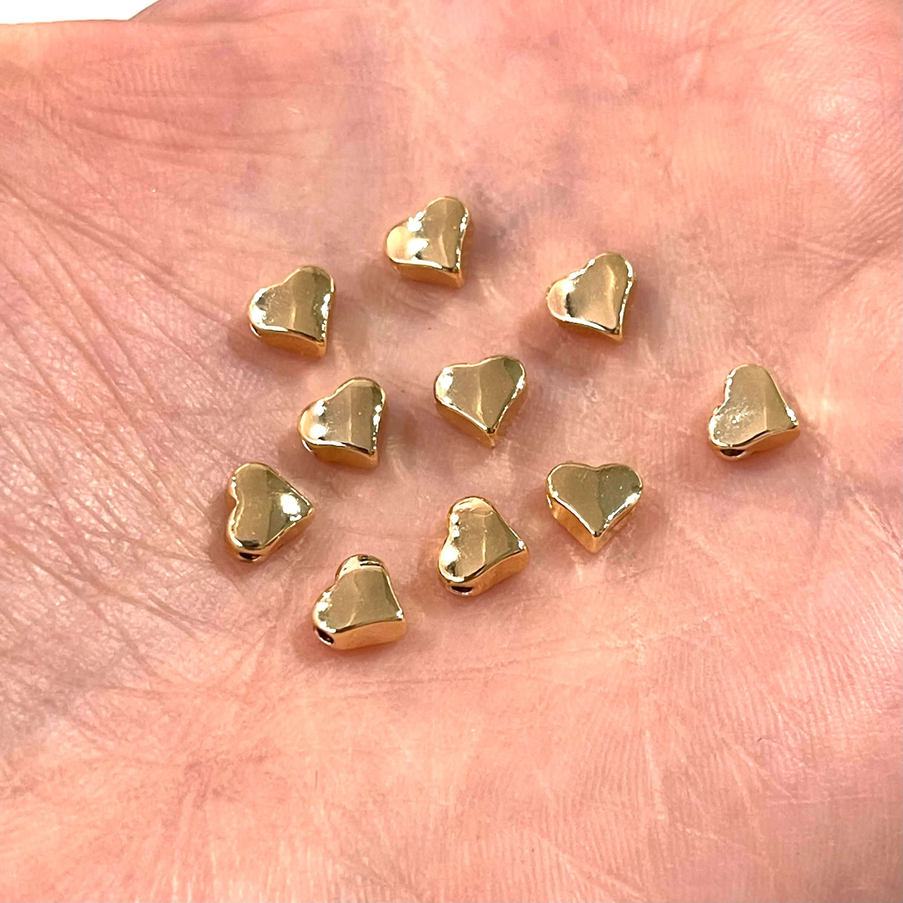 24Kt Gold Plated 5.5mm Heart Spacers, 24Kt Gold Heart Spacers, 10 Pcs in a Pack