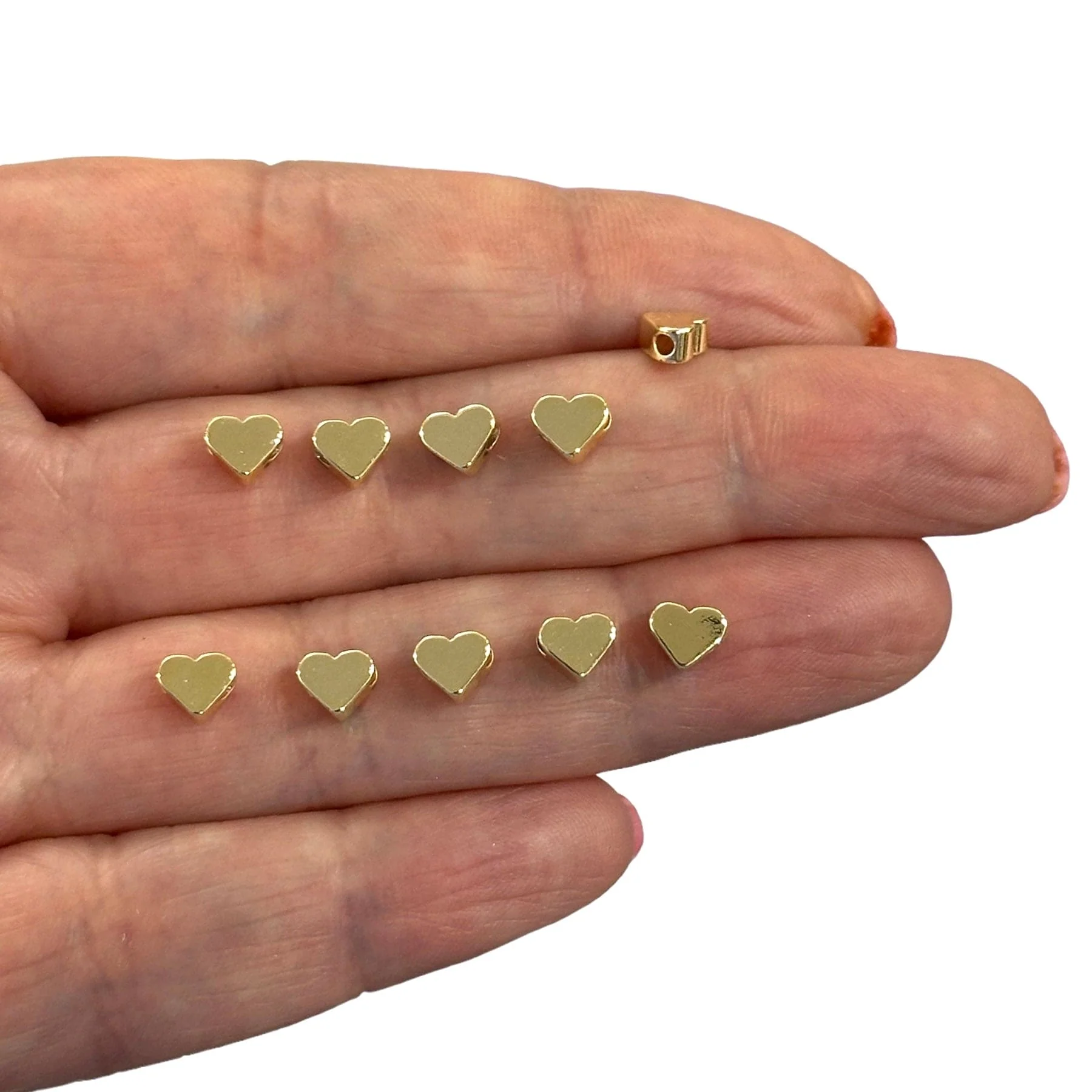 24Kt Gold Plated 5mm Heart Spacers, Horizontal Hole 24Kt Gold Heart Spacers, 10 Pcs in a Pack