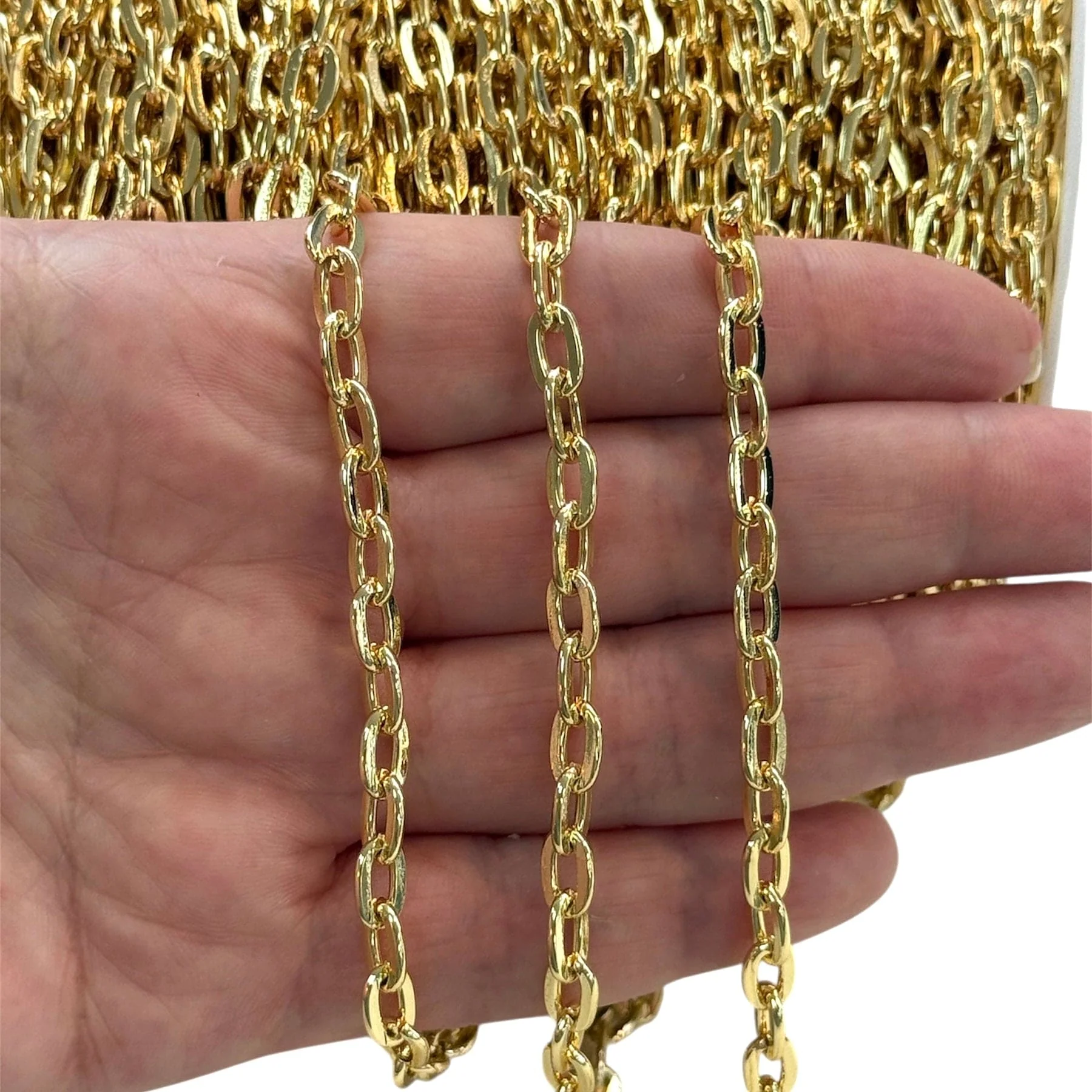 24Kt Gold Plated 8x5mm Open Link Chain, 1 Meter Gold Plated Link Chain