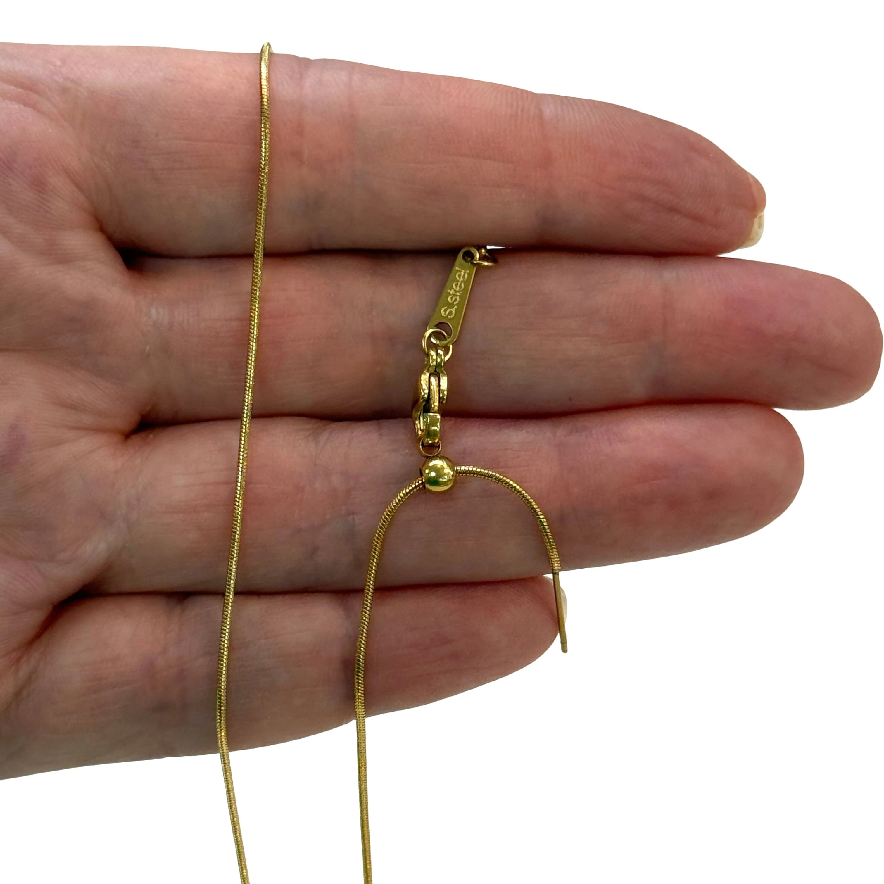 Waterproof Stainless Steel 24Kt PVD Gold Plated Adjustable Stainless Steel Necklace – 1mm Snake Chain, Max 16"