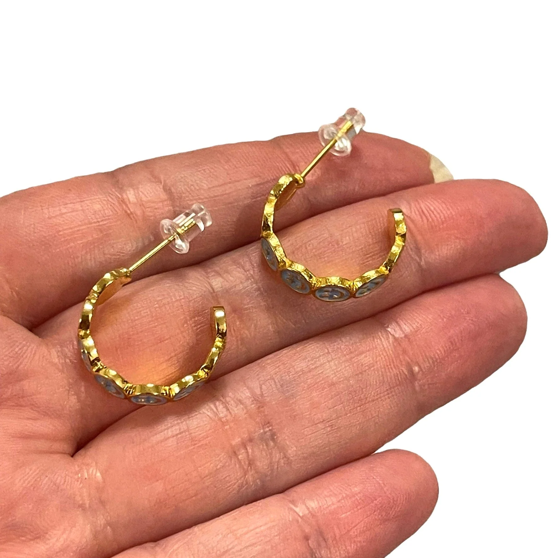 24Kt Gold Plated Baby Blue Enamelled Smiley Face Earrings - Image 3