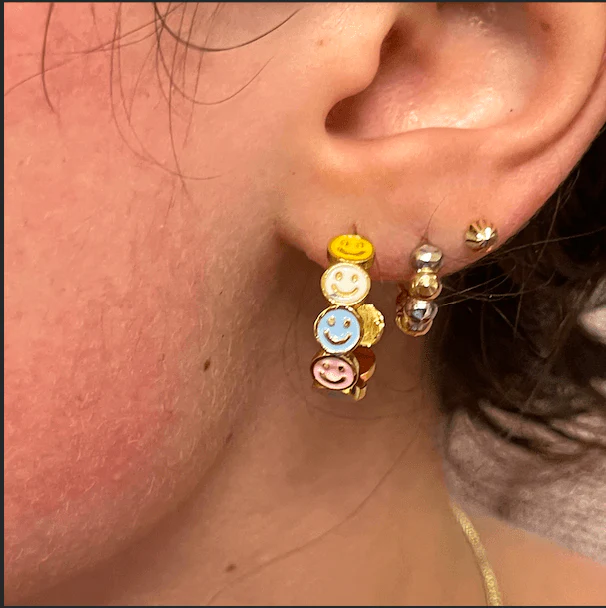 24Kt Gold Plated Baby Blue Enamelled Smiley Face Earrings - Image 5