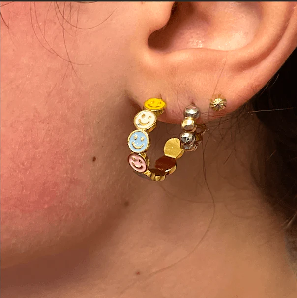 24Kt Gold Plated Baby Blue Enamelled Smiley Face Earrings - Image 6