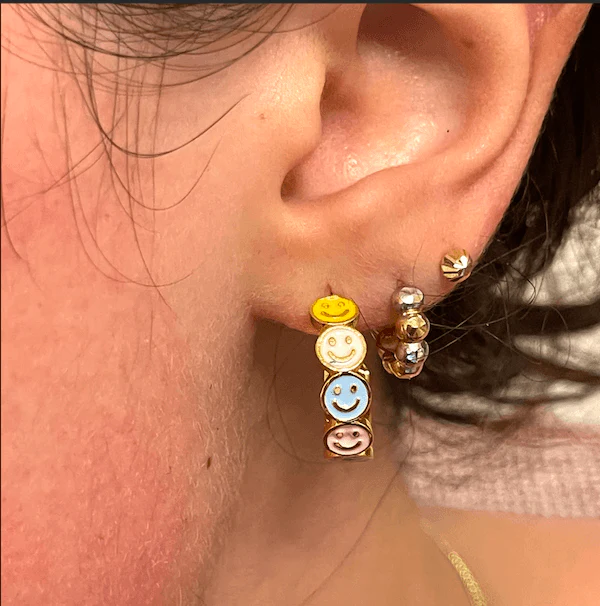 24Kt Gold Plated Baby Blue Enamelled Smiley Face Earrings - Image 7