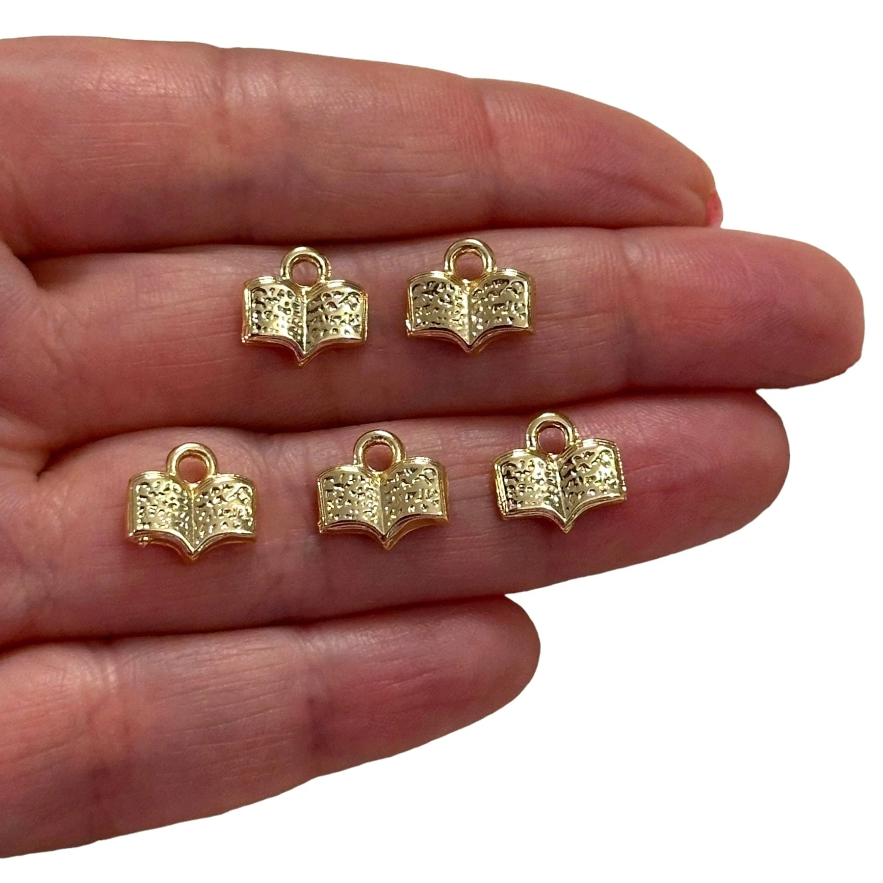 24Kt Gold Plated Book Charms, Gold Travel Charms, 5 pcs in a pack