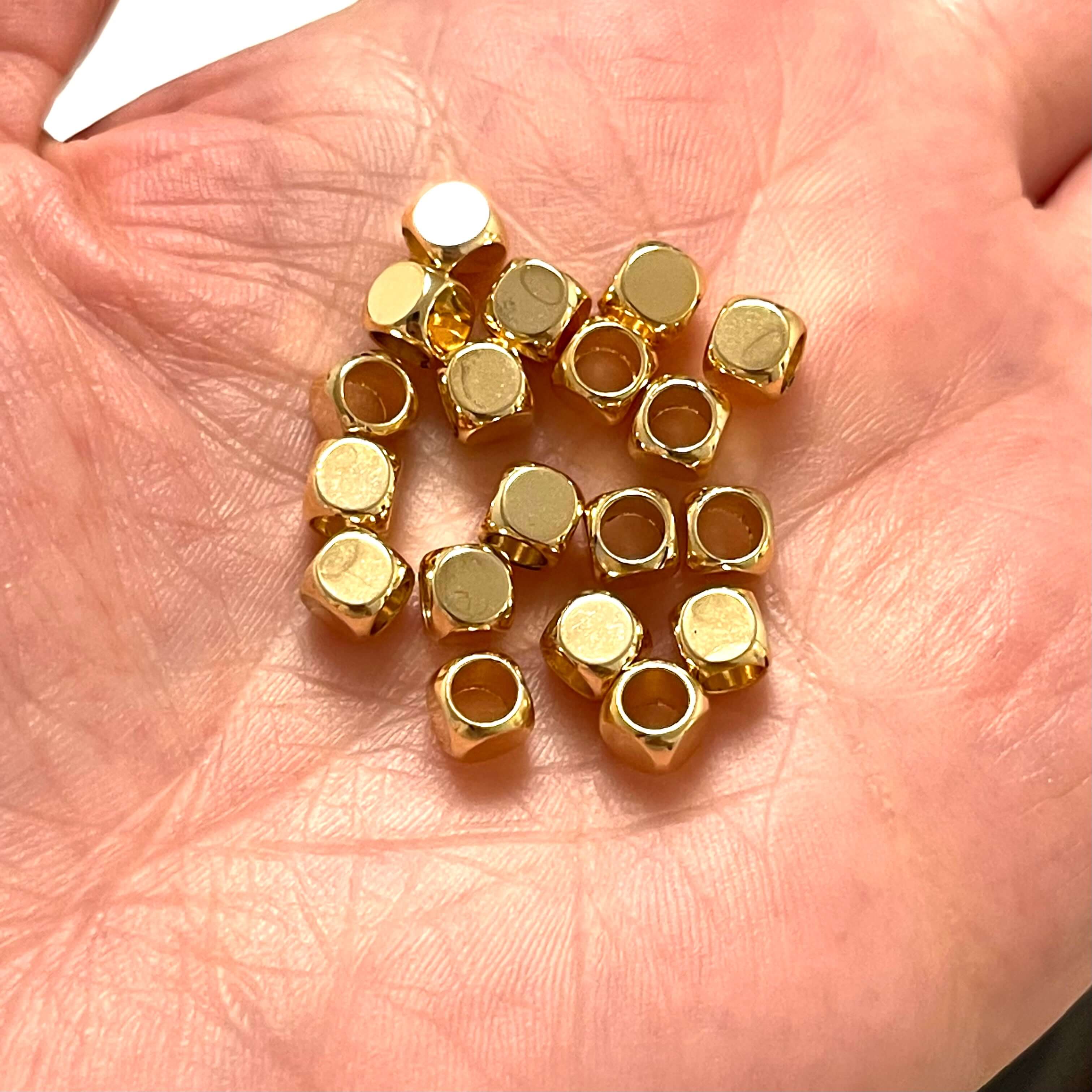 24Kt Gold Plated Brass 5mm Cube Spacers, Large Hole Cube Spacers, 10 pcs in a pack