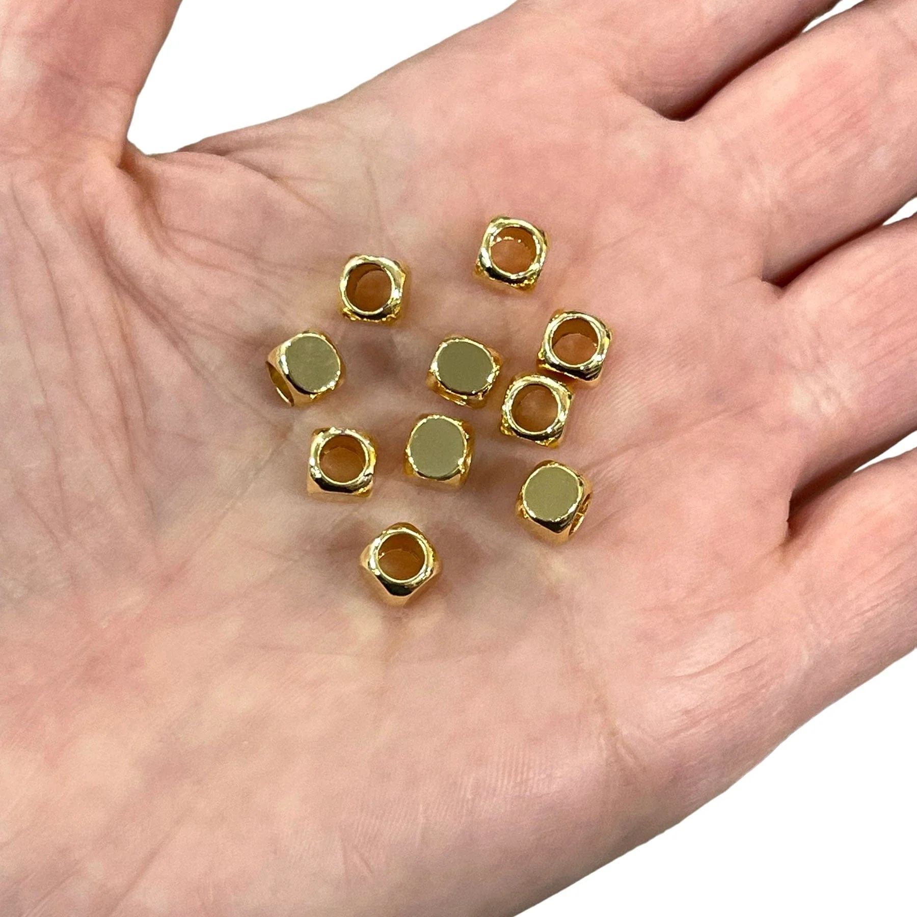 24Kt Gold Plated Brass 6mm Cube Spacers, Large Hole Cube Spacers, 10 pcs in a pack