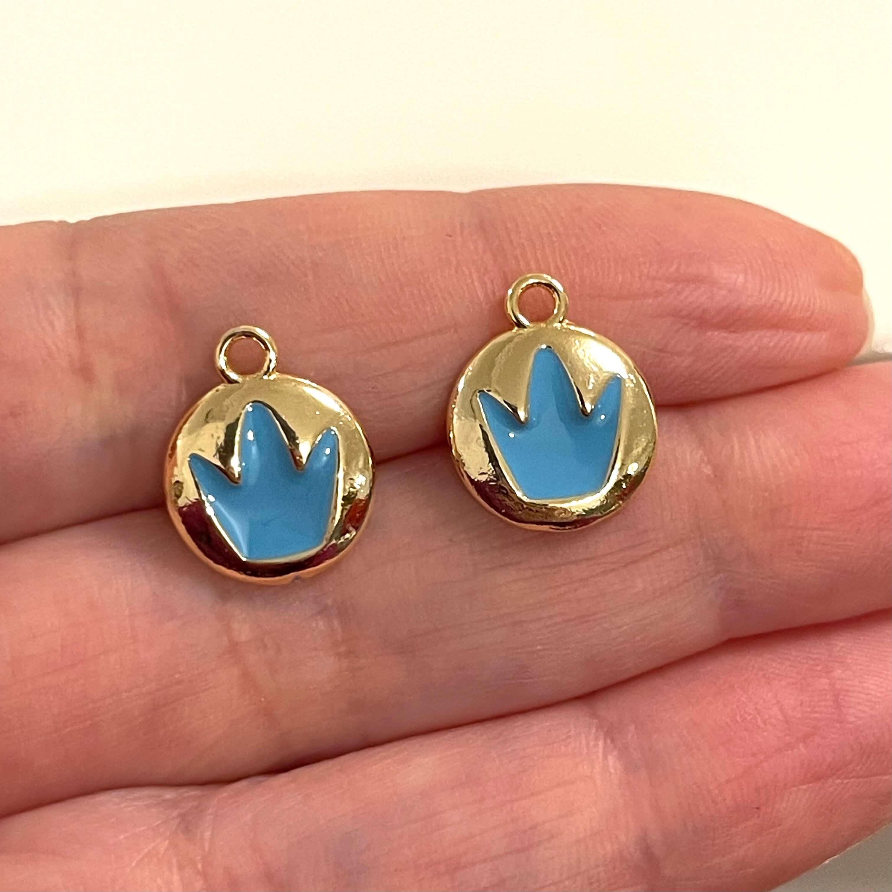 24Kt Gold Plated Brass Blue Enamelled Crown Charms, 2 pcs in a pack