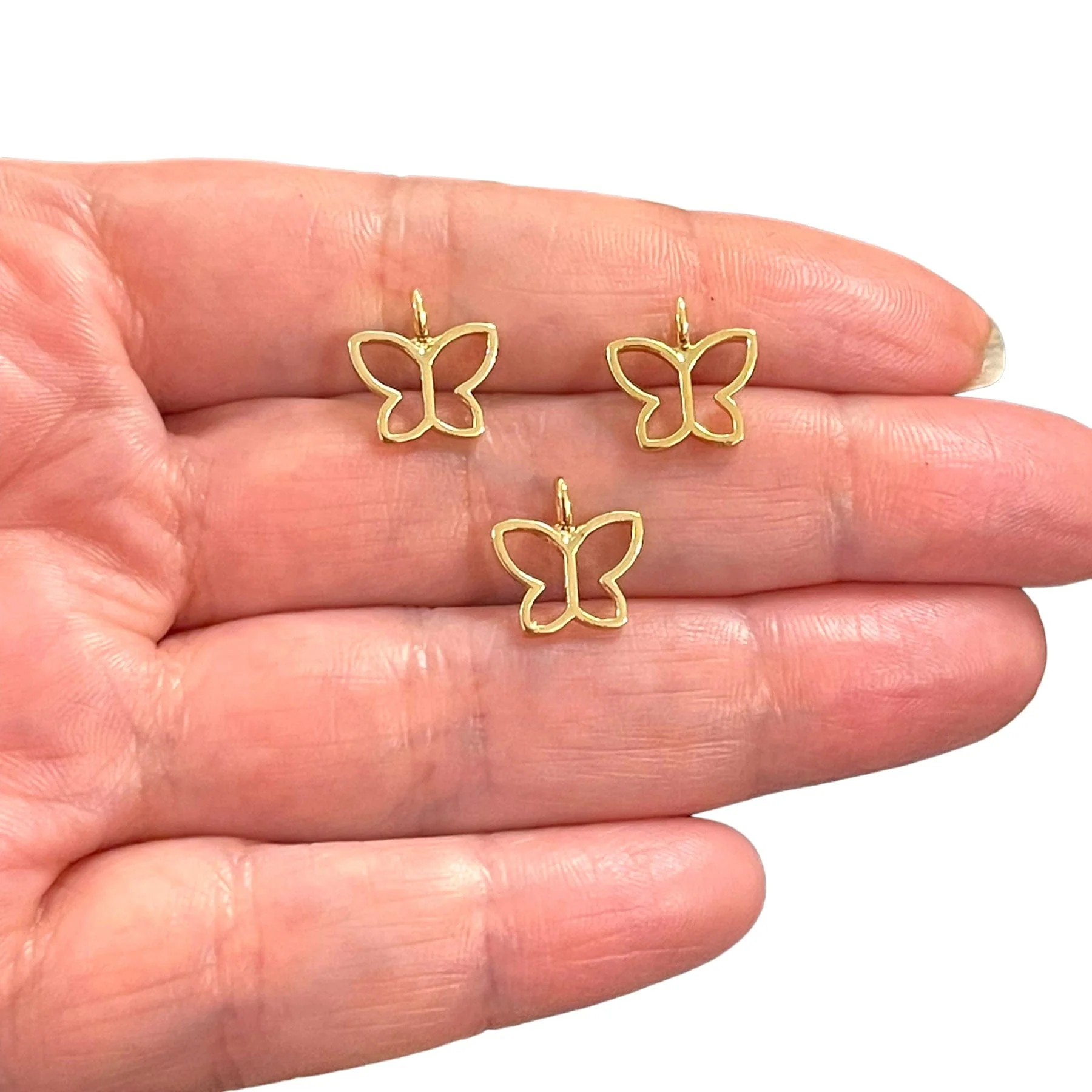 24Kt Gold Plated Brass Butterfly Charms, 3 pcs in a pack