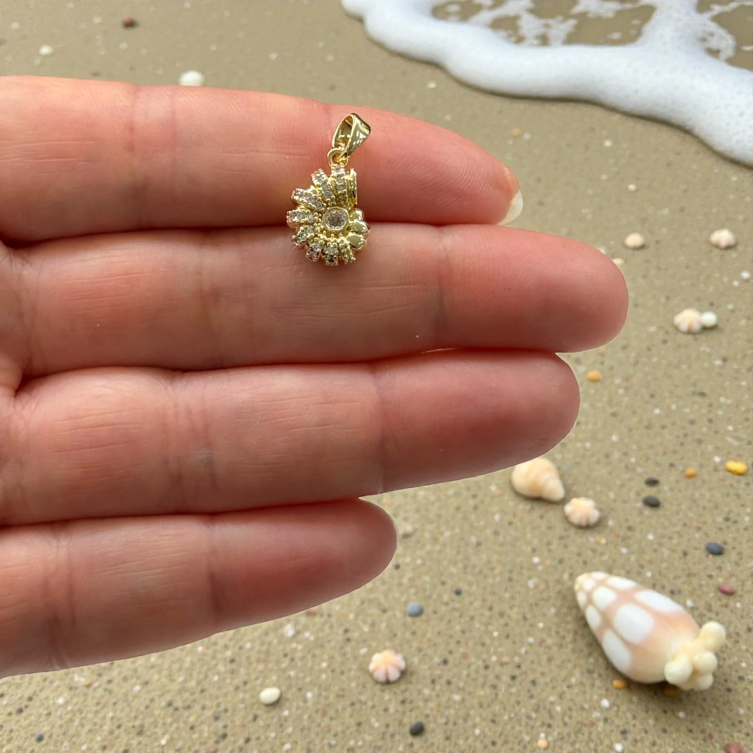 24Kt Gold Plated Brass CZ Spiral Shell Pendant – Micro Nautilus Seashell Charm