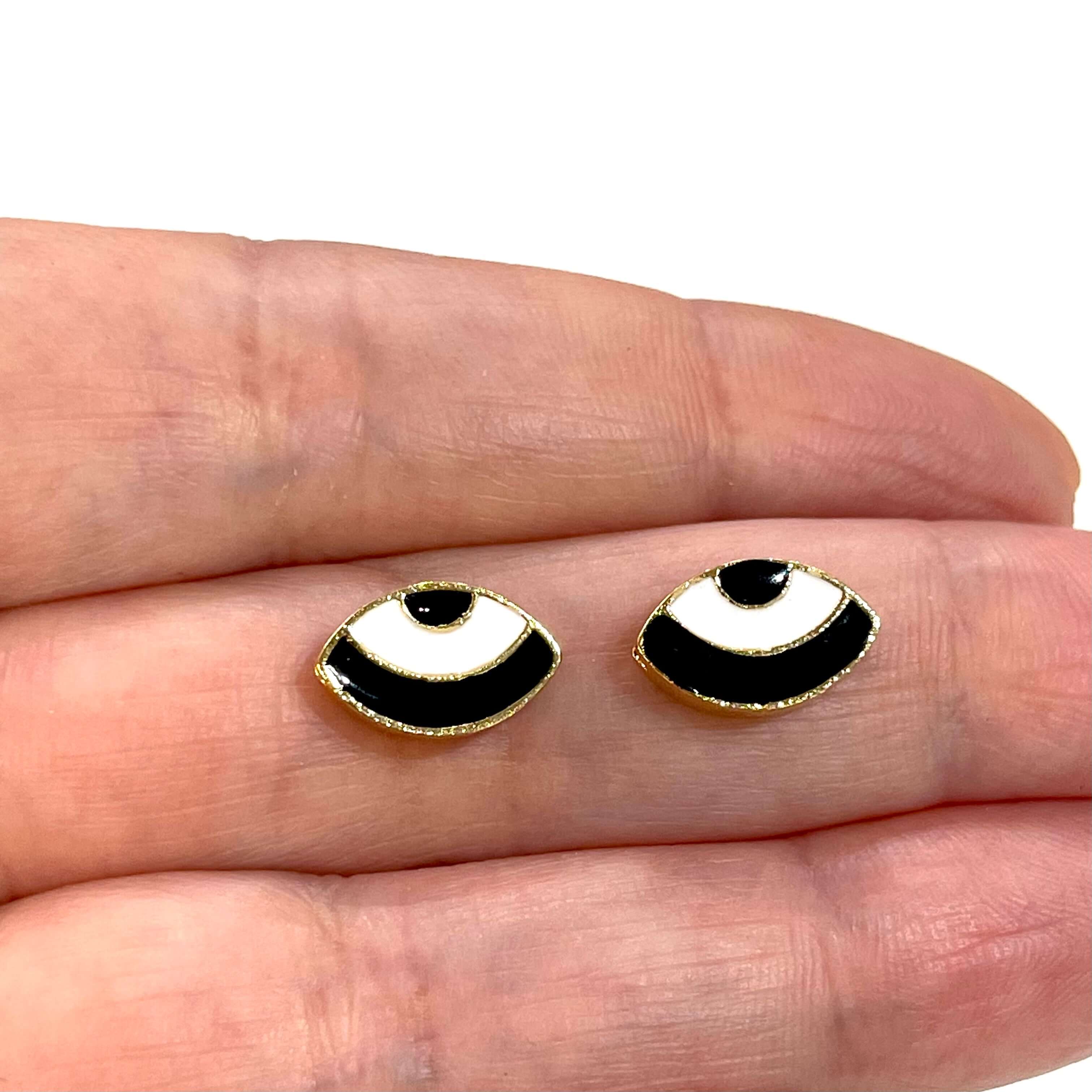 24Kt Gold Plated Black Enamelled Eye Charms, 2 pcs in a pack