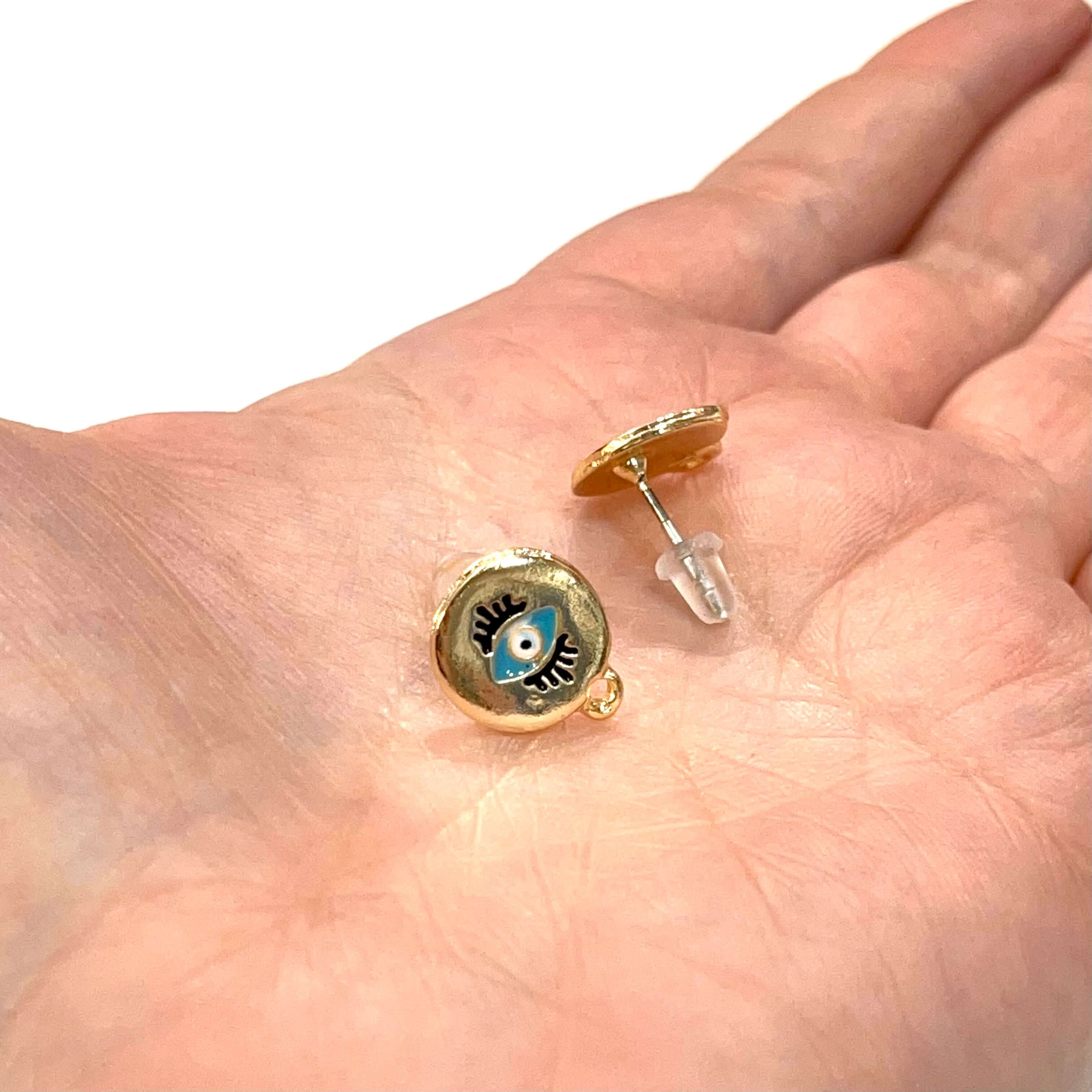 24Kt Gold Plated Brass Evil Eye Ball Post Earring, Ball Stud Earring With Loop, 2 Pcs in a Pack - Image 2