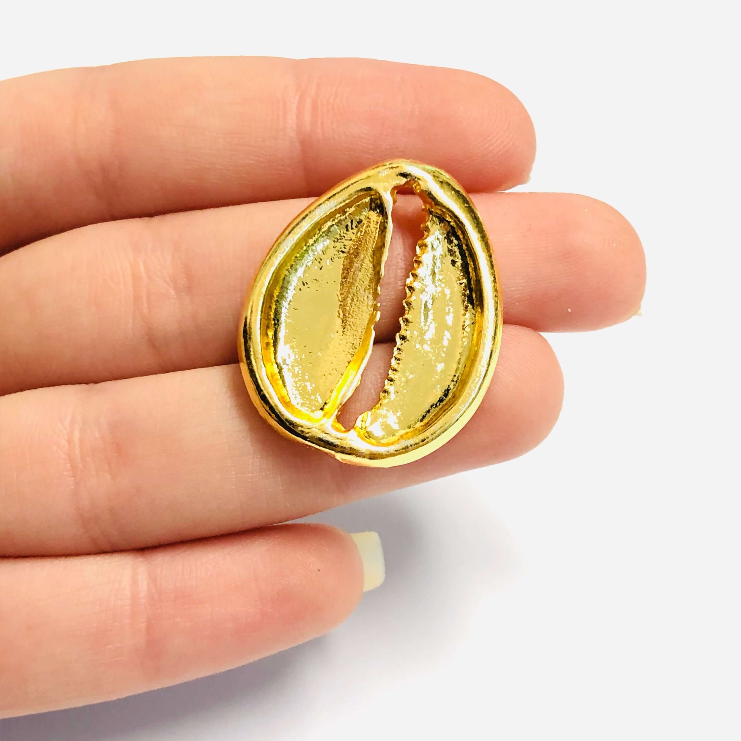 24Kt Gold Plated Brass Glitter Green Enamelled Cowrie Charm, 30x24mm - Image 2