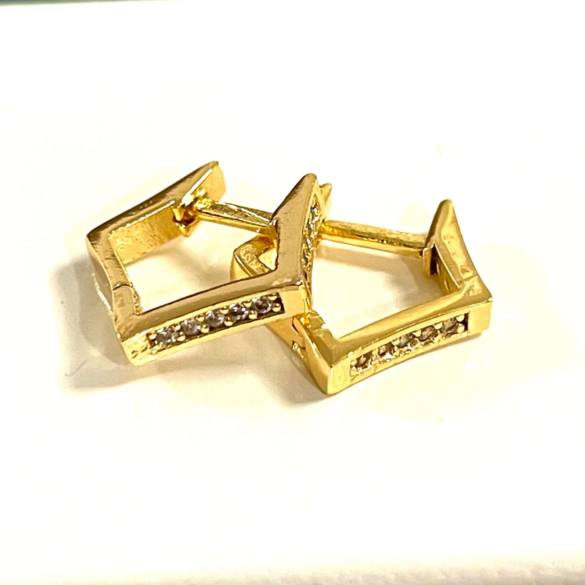 24Kt Gold Plated Brass Leverback Micro Pave Earrings, 16x16mm Gold Plated Leverback Earring Hoops - Image 2
