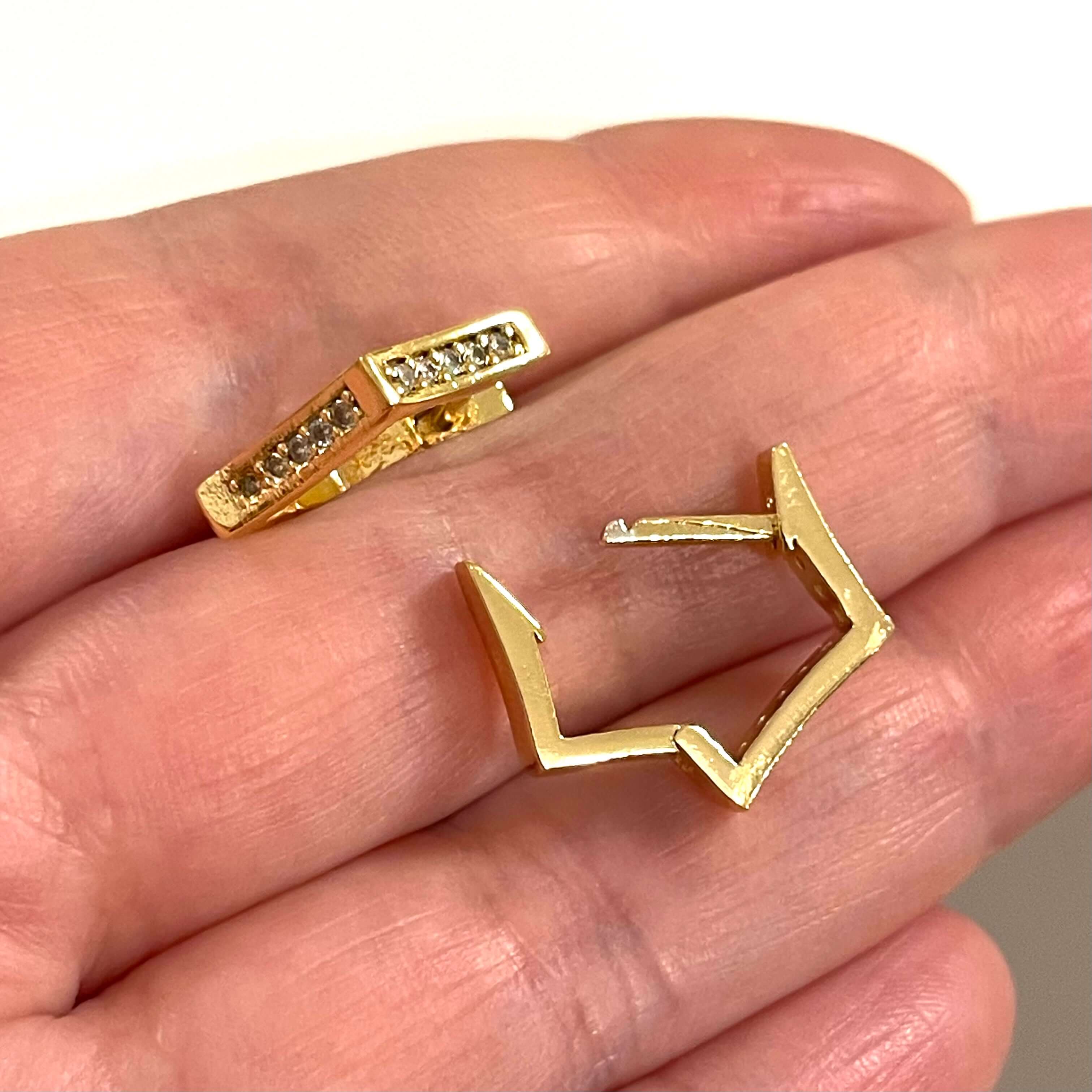 24Kt Gold Plated Brass Leverback Micro Pave Earrings, 16x16mm Gold Plated Leverback Earring Hoops - Image 3
