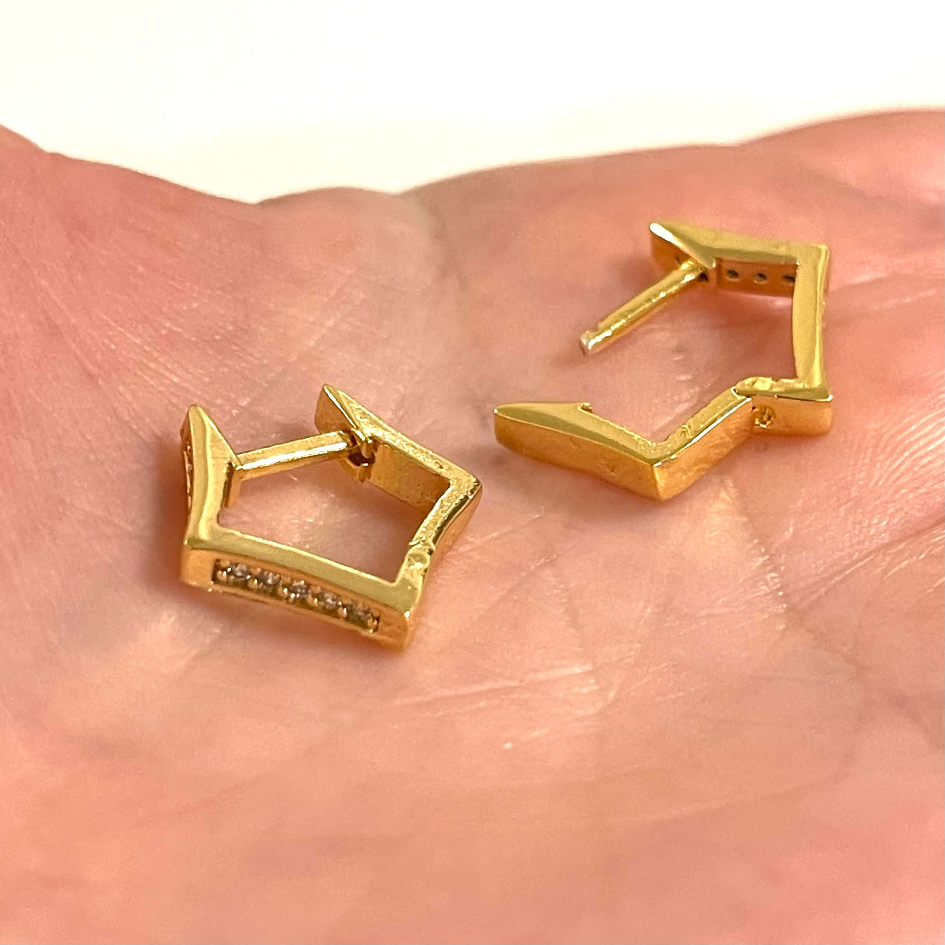 24Kt Gold Plated Brass Leverback Micro Pave Earrings, 16x16mm Gold Plated Leverback Earring Hoops - Image 5