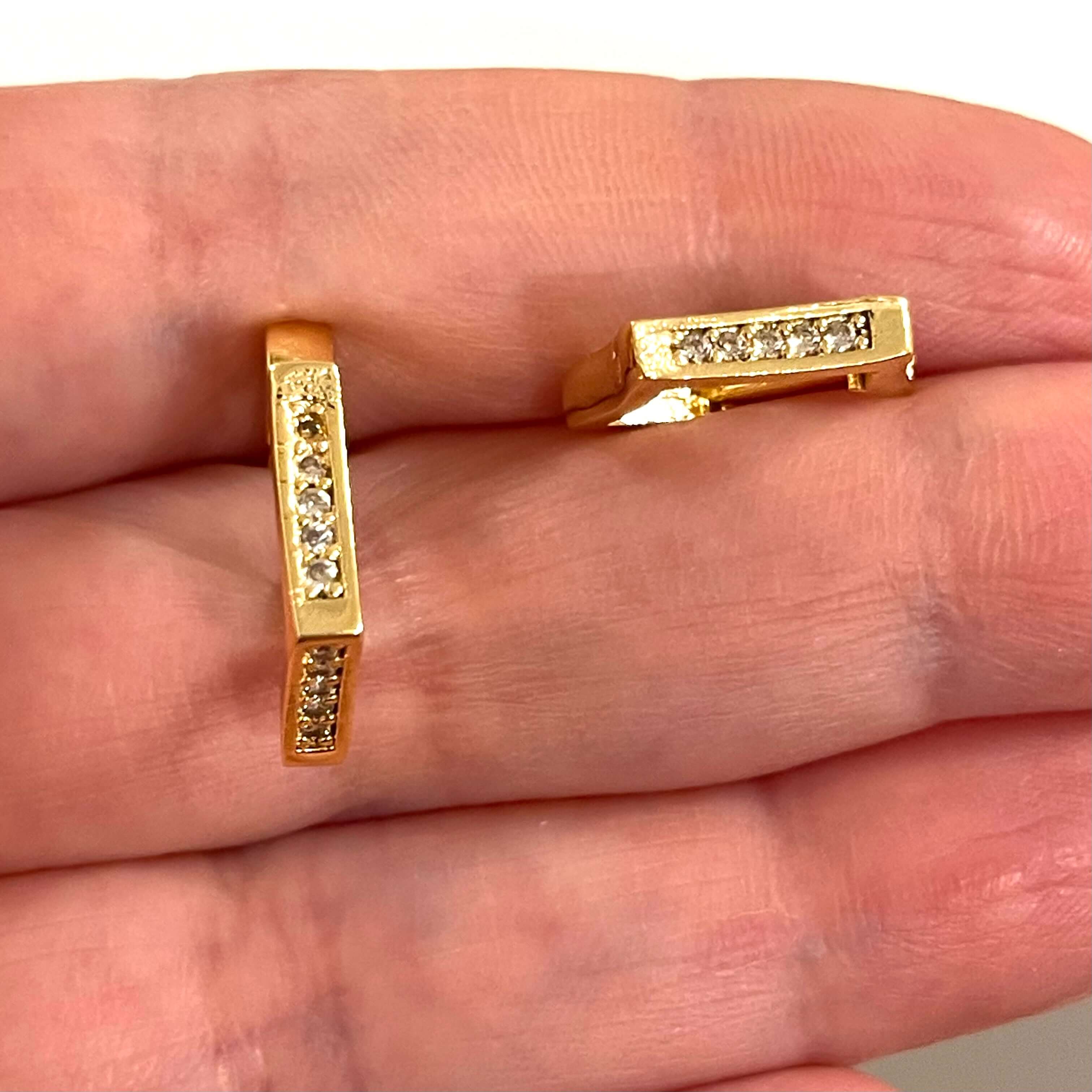24Kt Gold Plated Brass Leverback Micro Pave Earrings, 16x16mm Gold Plated Leverback Earring Hoops - Image 6