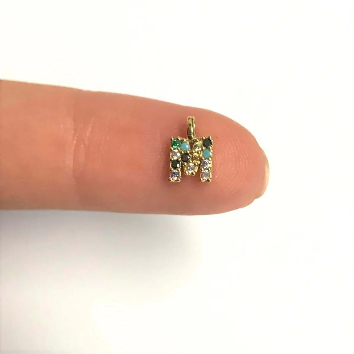 24Kt Gold Plated Brass Multicolor Micro Pave Initial Charms - Image 14