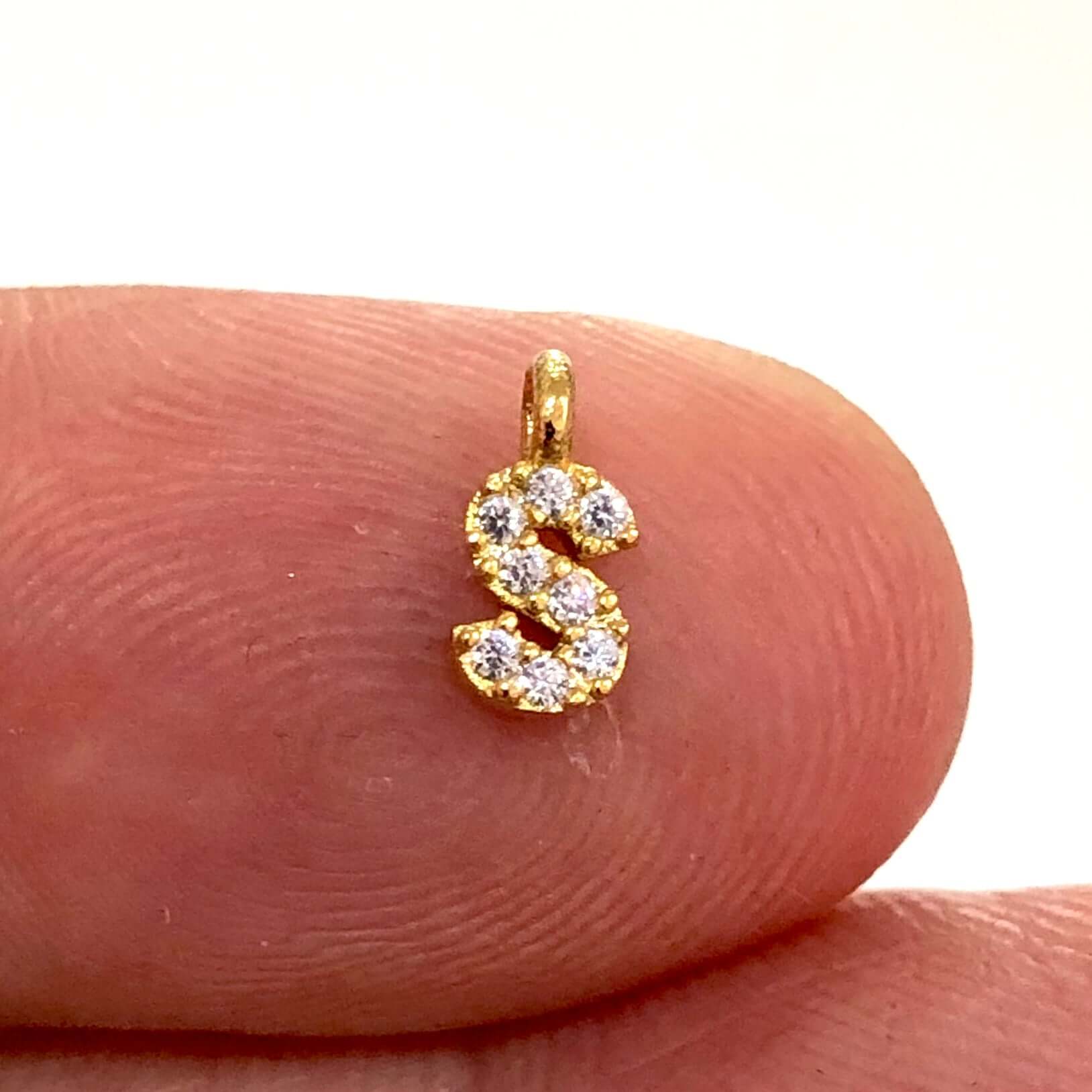 24Kt Gold Plated Brass Micro Pave Initial Charms - Image 10