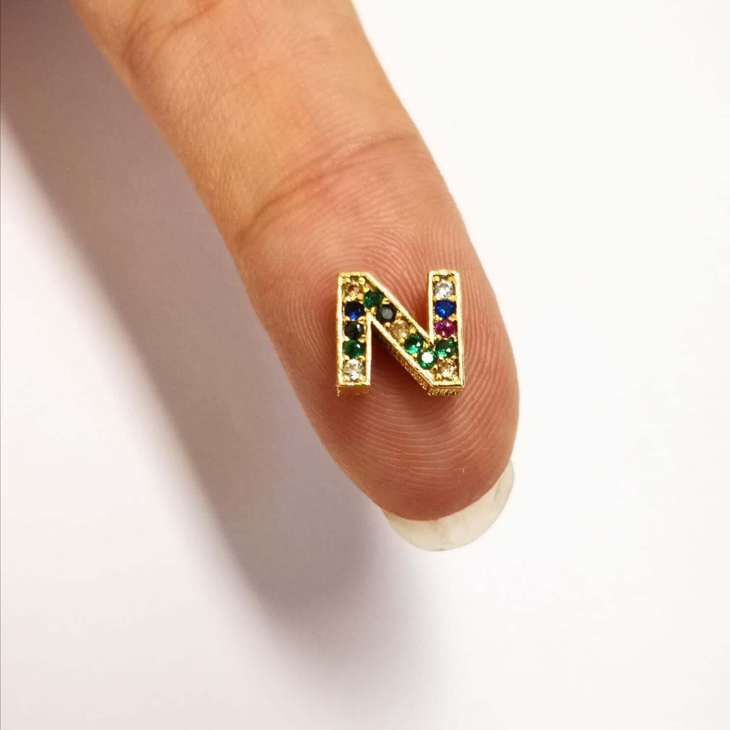 24Kt Gold Plated Brass Multicolor Micro Pave Initial Charms - Image 11