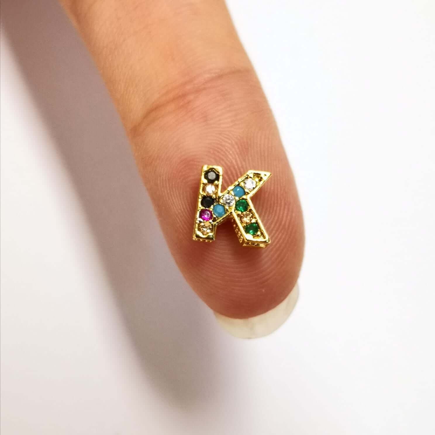 24Kt Gold Plated Brass Multicolor Micro Pave Initial Charms - Image 12