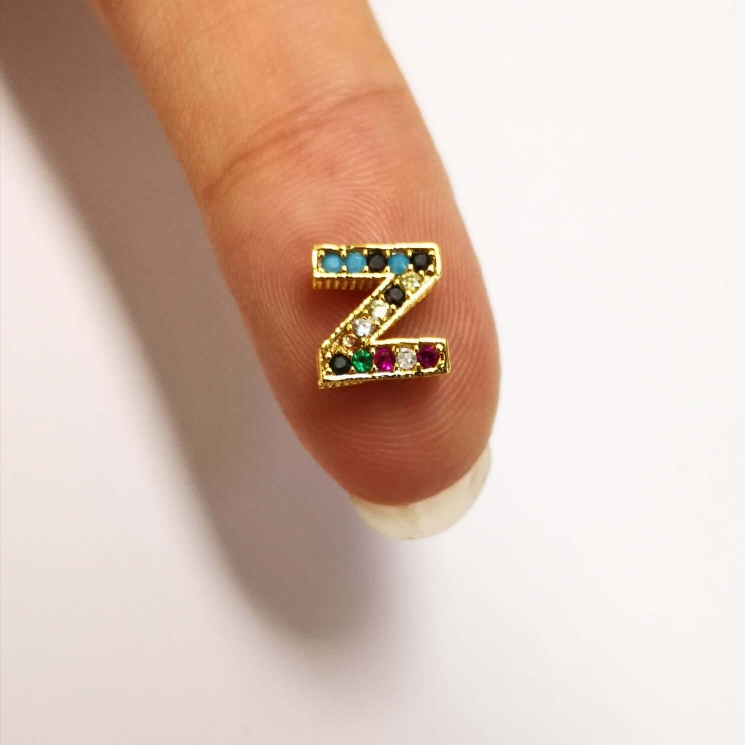 24Kt Gold Plated Brass Multicolor Micro Pave Initial Charms - Image 3