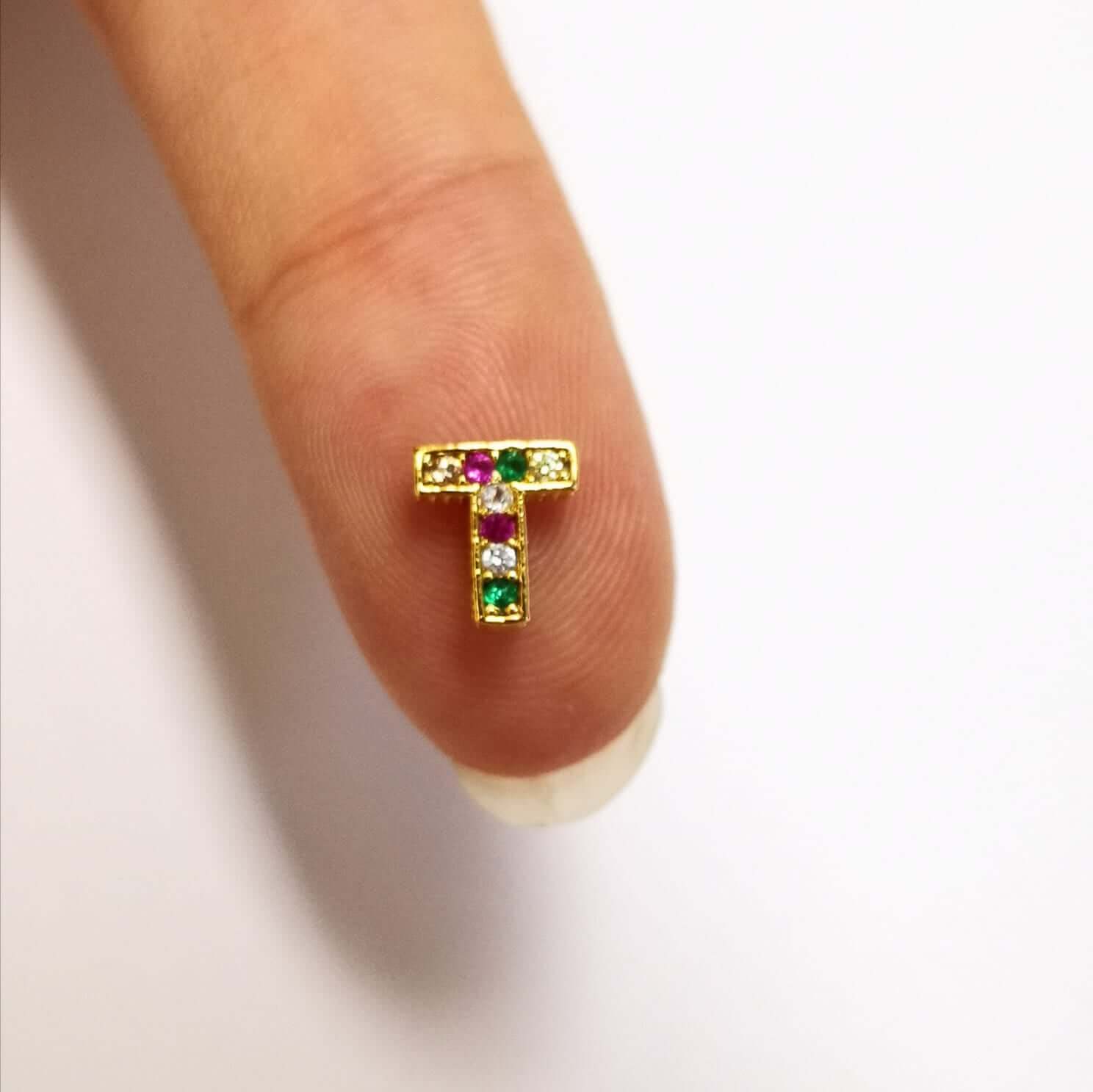 24Kt Gold Plated Brass Multicolor Micro Pave Initial Charms - Image 7