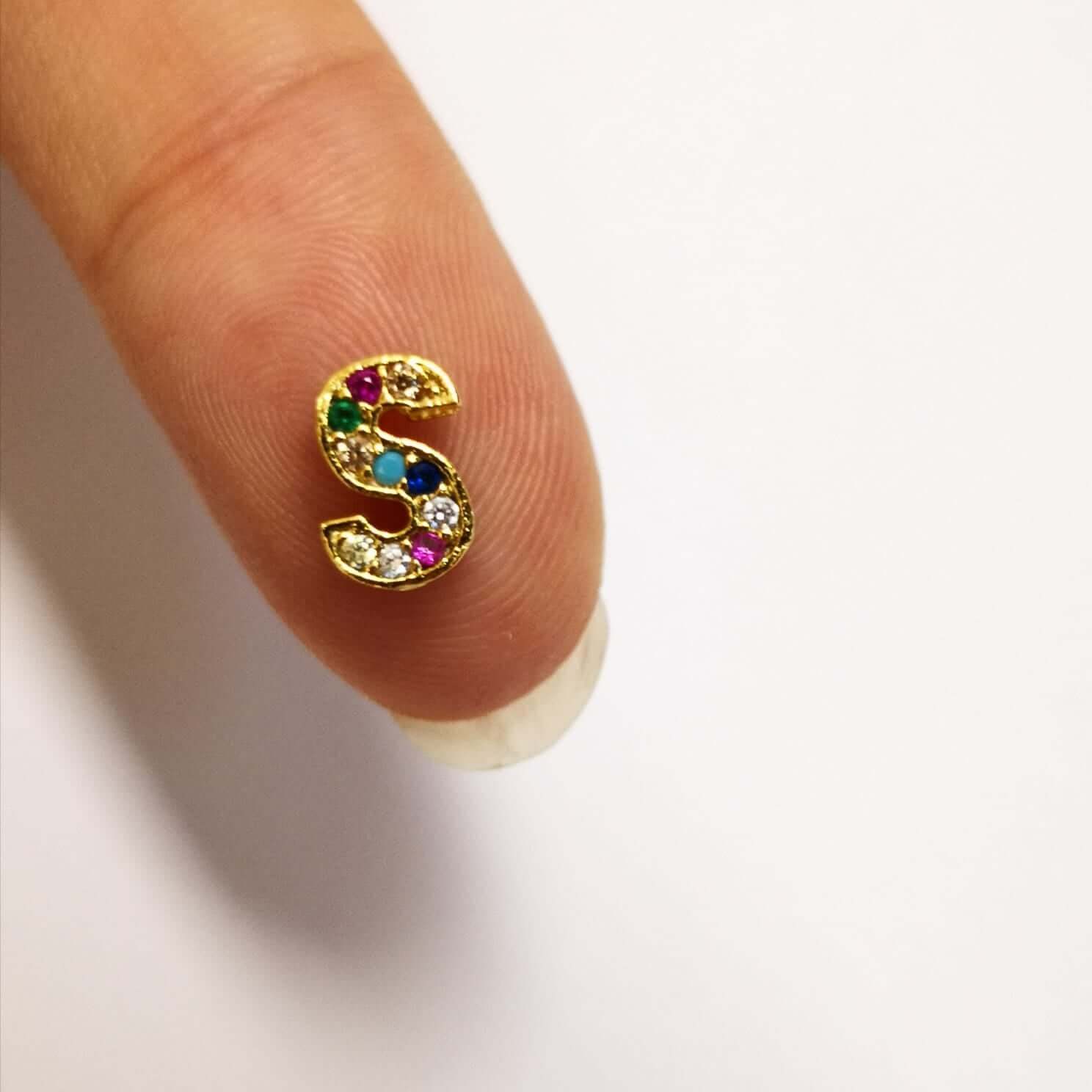 24Kt Gold Plated Brass Multicolor Micro Pave Initial Charms - Image 8