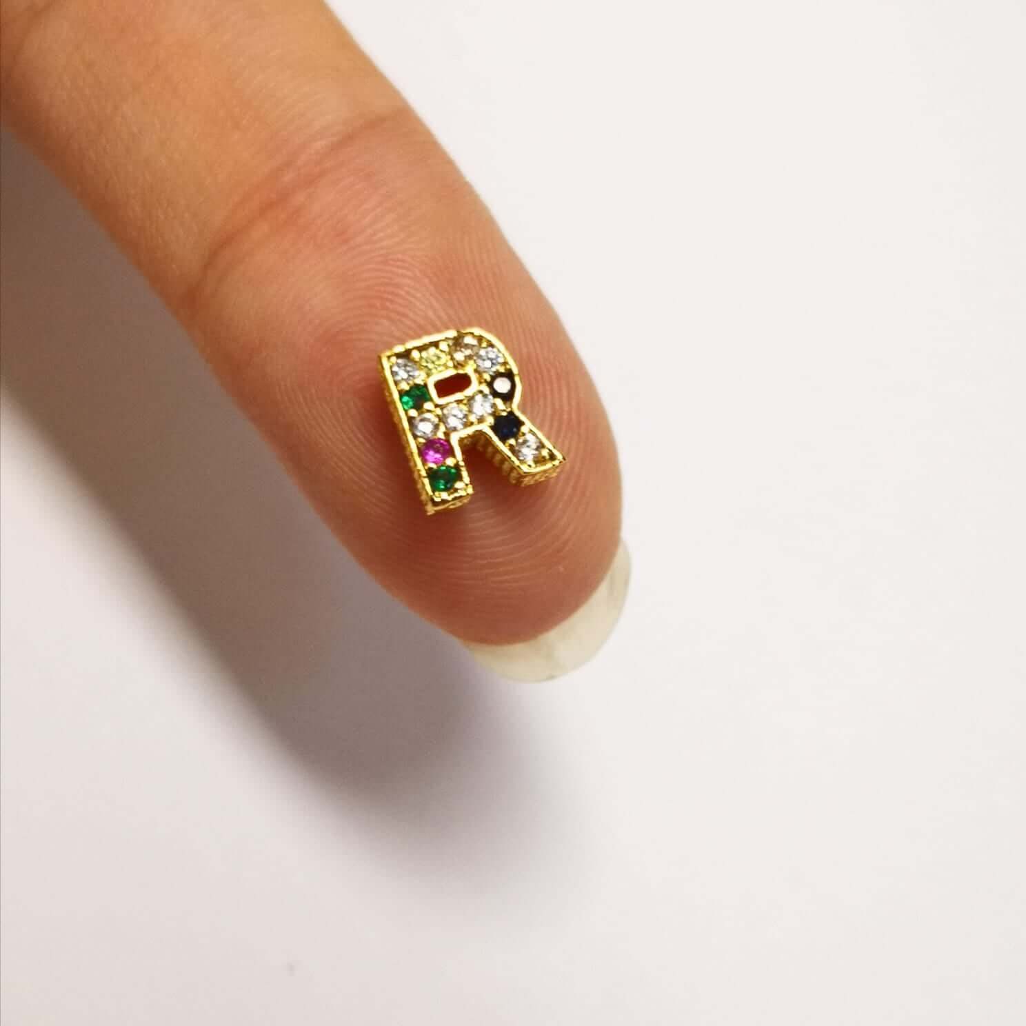 24Kt Gold Plated Brass Multicolor Micro Pave Initial Charms - Image 9