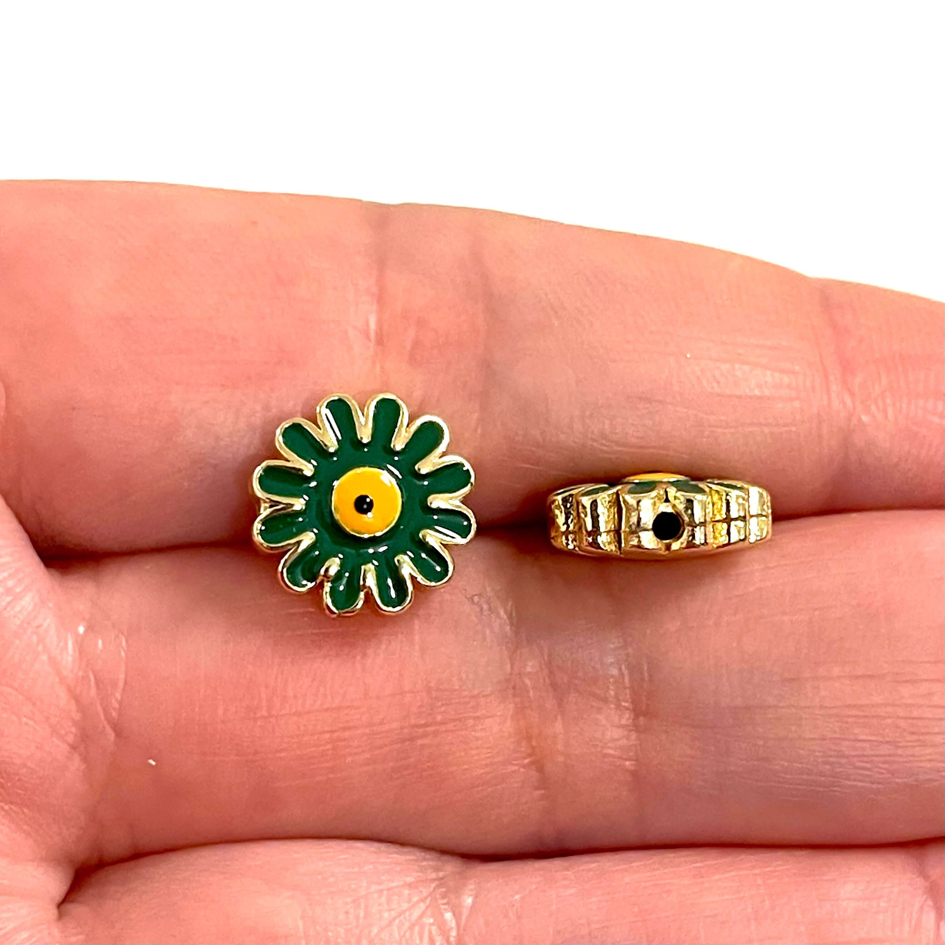24Kt Gold Plated Brass One Side Enamelled Daisy Charms, 2 pcs in a pack