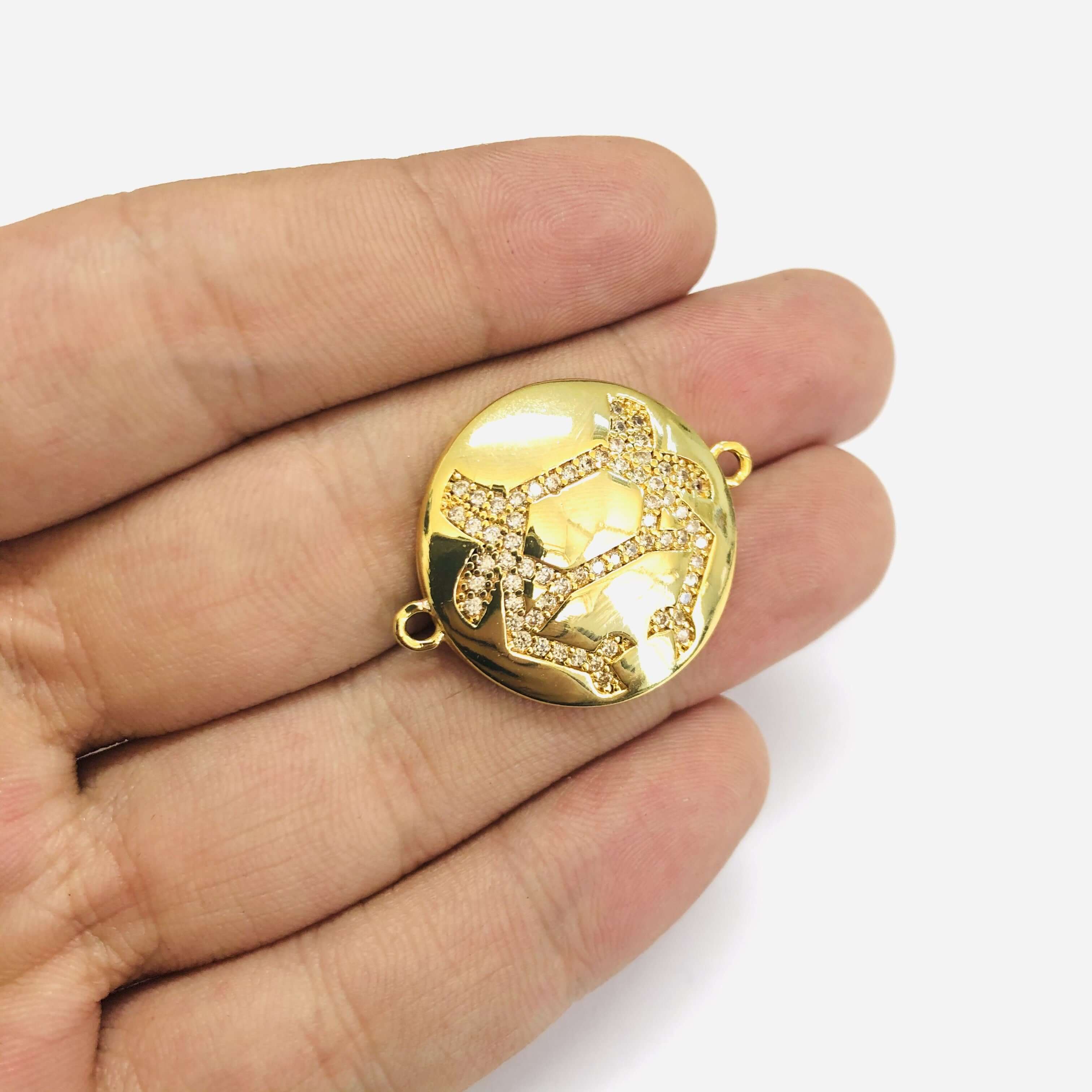 24Kt Gold Plated Brass Zirconia Zodiac Horoscope Sign Connector Charms, - Image 11