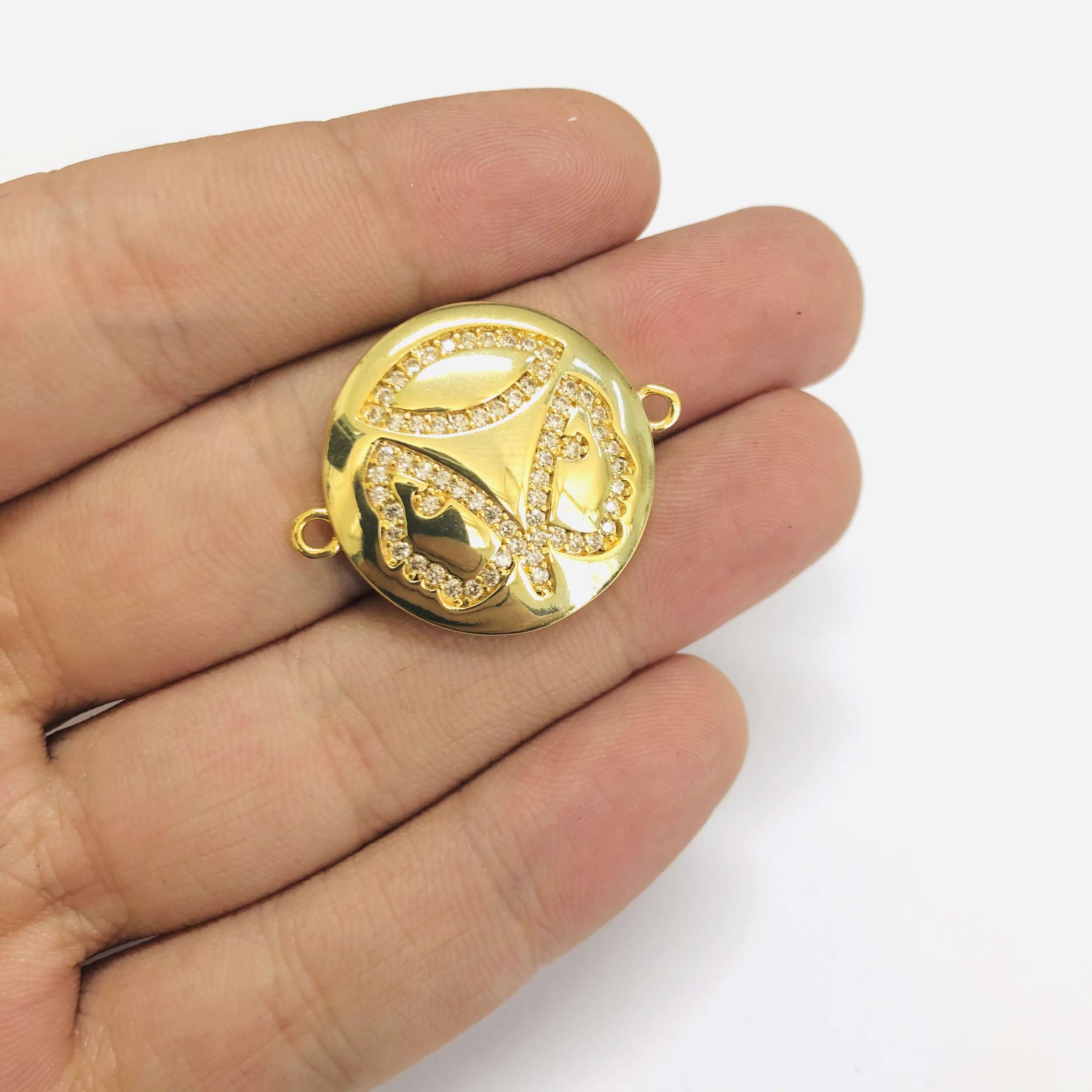 24Kt Gold Plated Brass Zirconia Zodiac Horoscope Sign Connector Charms, - Image 5