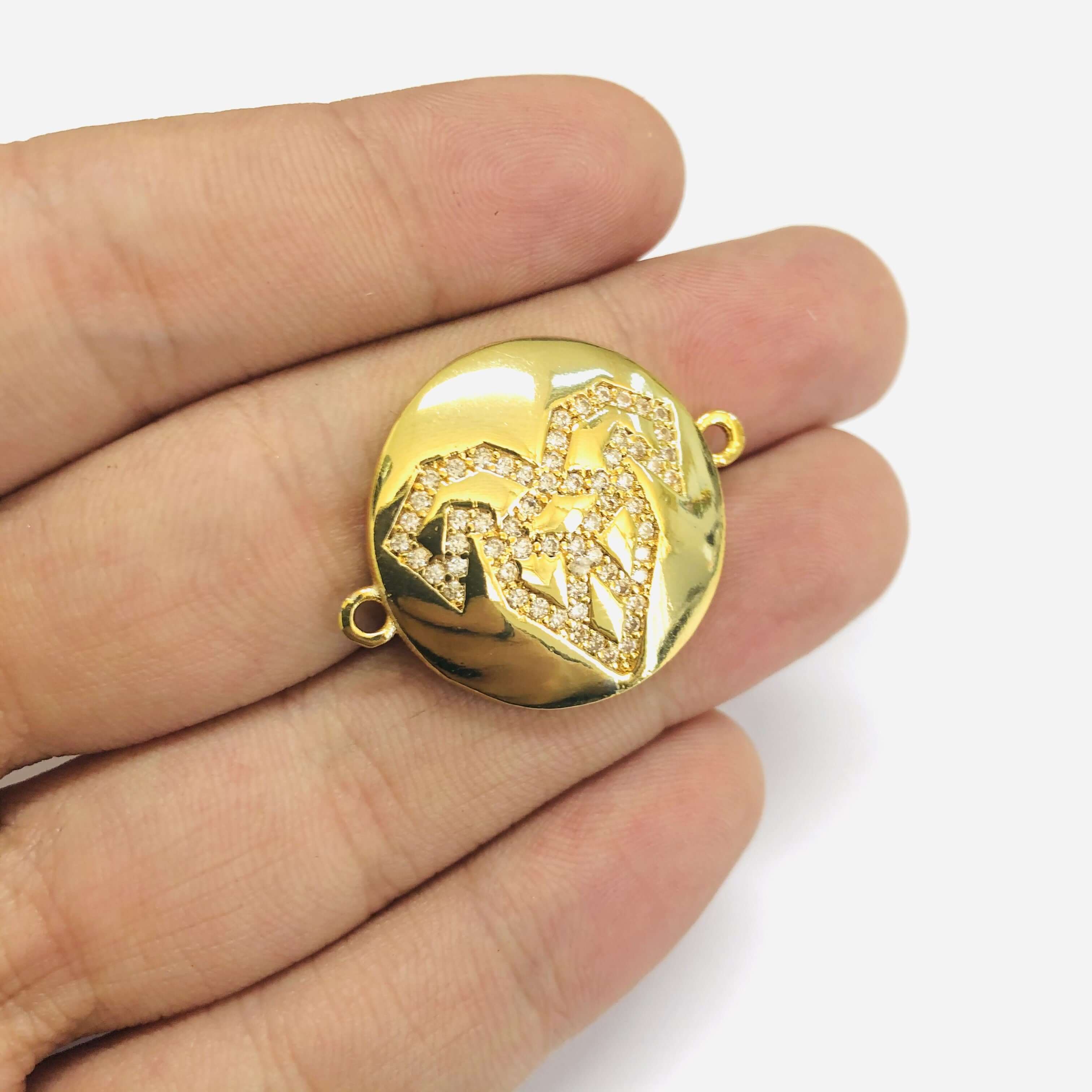 24Kt Gold Plated Brass Zirconia Zodiac Horoscope Sign Connector Charms, - Image 6
