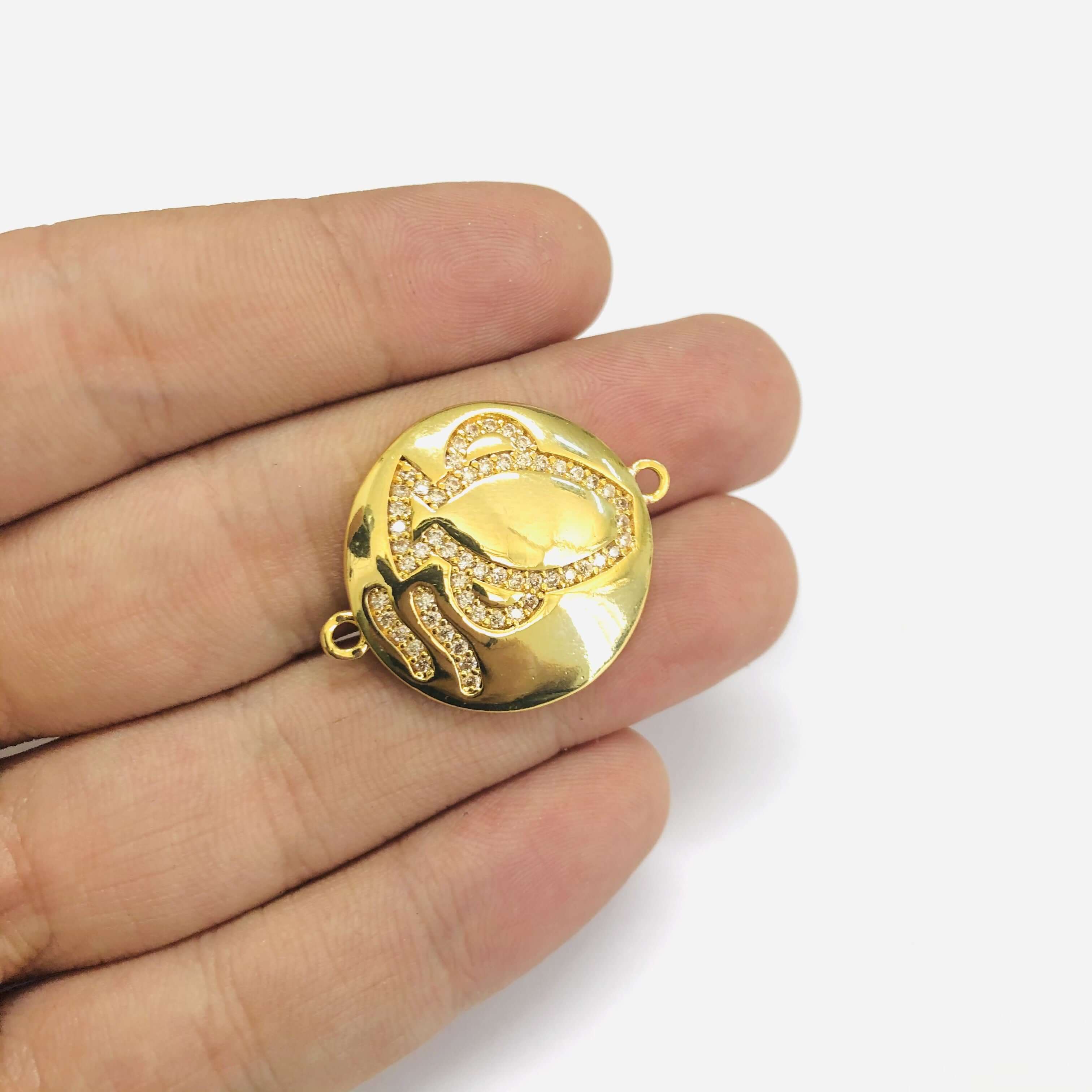 24Kt Gold Plated Brass Zirconia Zodiac Horoscope Sign Connector Charms, - Image 7