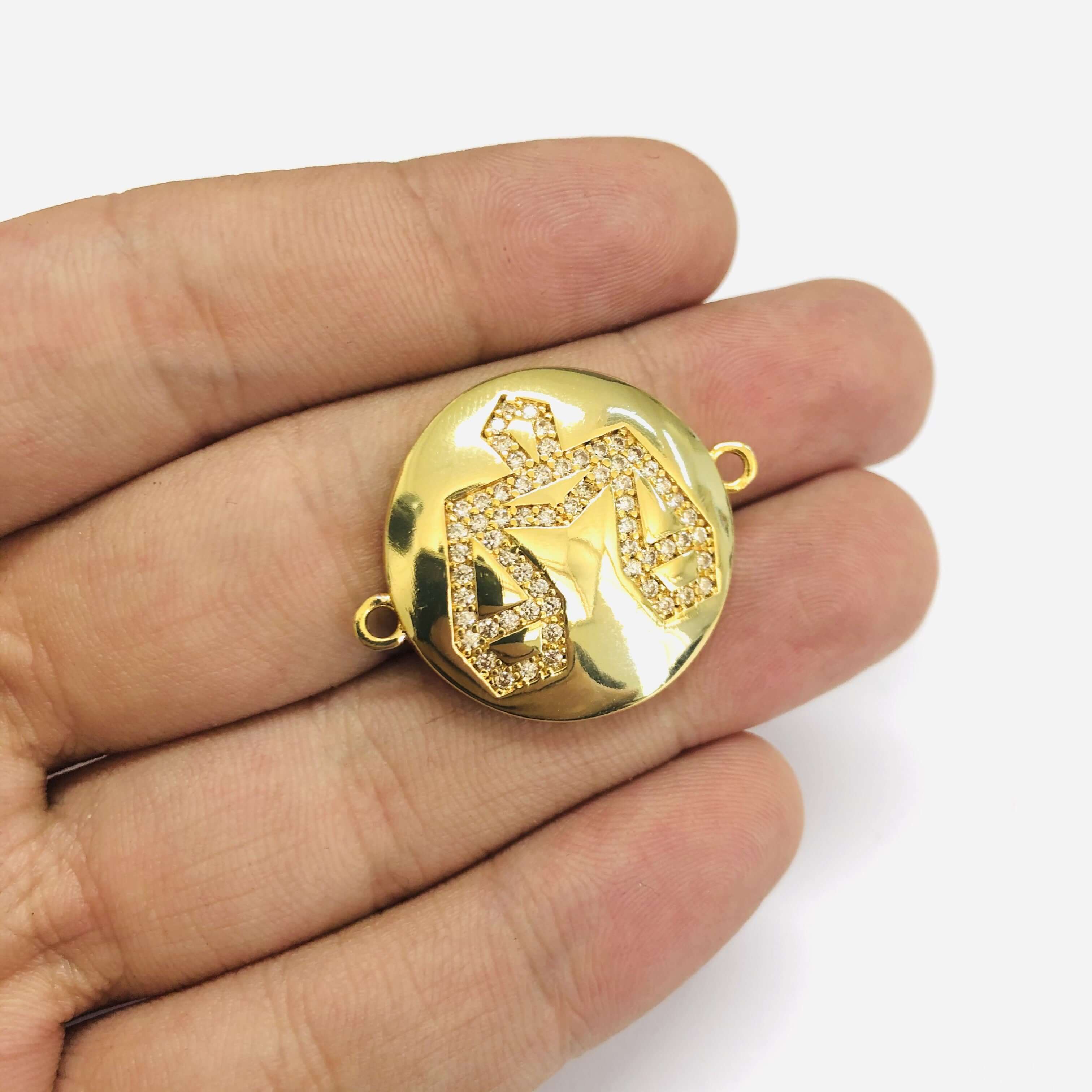 24Kt Gold Plated Brass Zirconia Zodiac Horoscope Sign Connector Charms, - Image 9