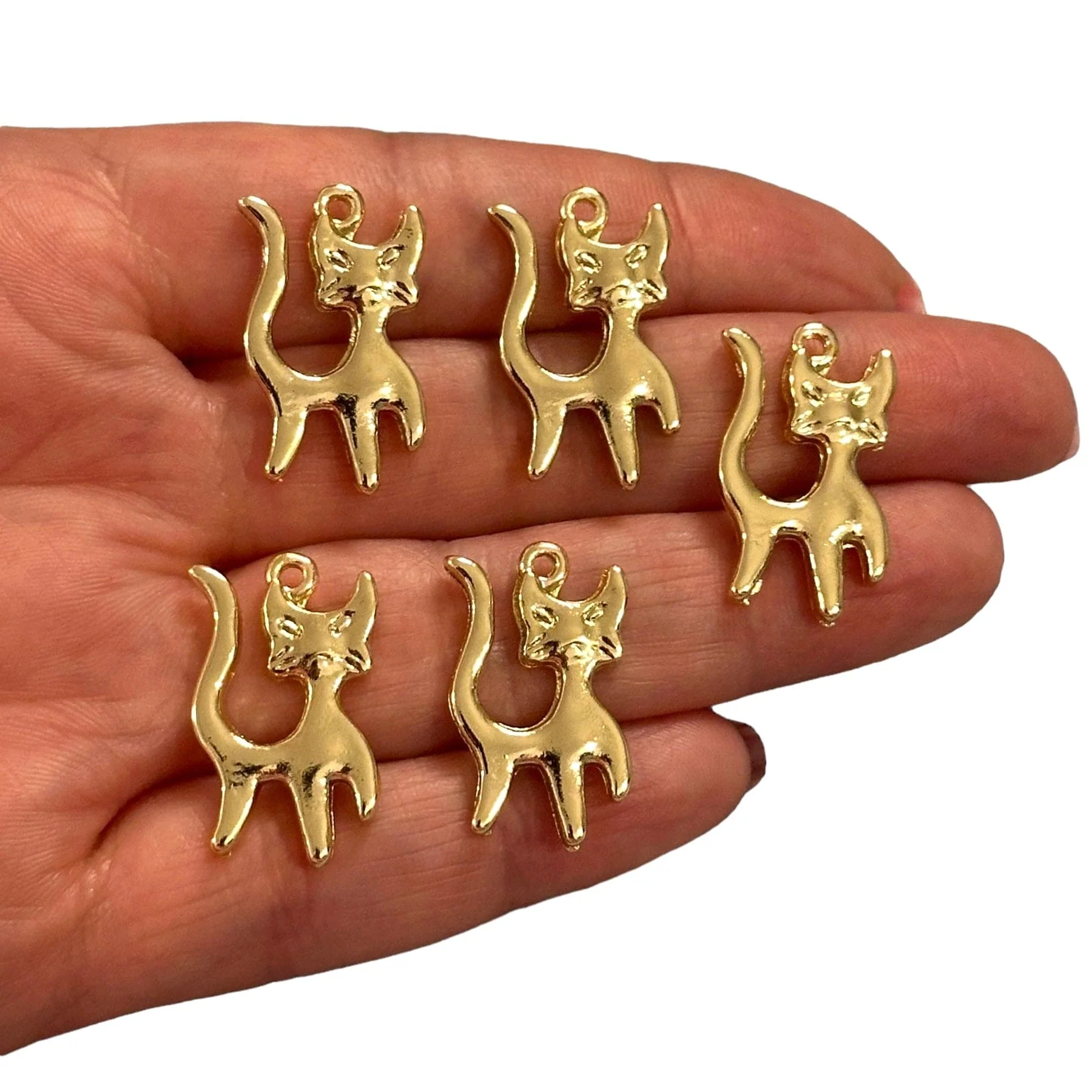 24Kt Gold Plated Cat Charms, Gold Cat Collection Charms, 5 pcs in a pack