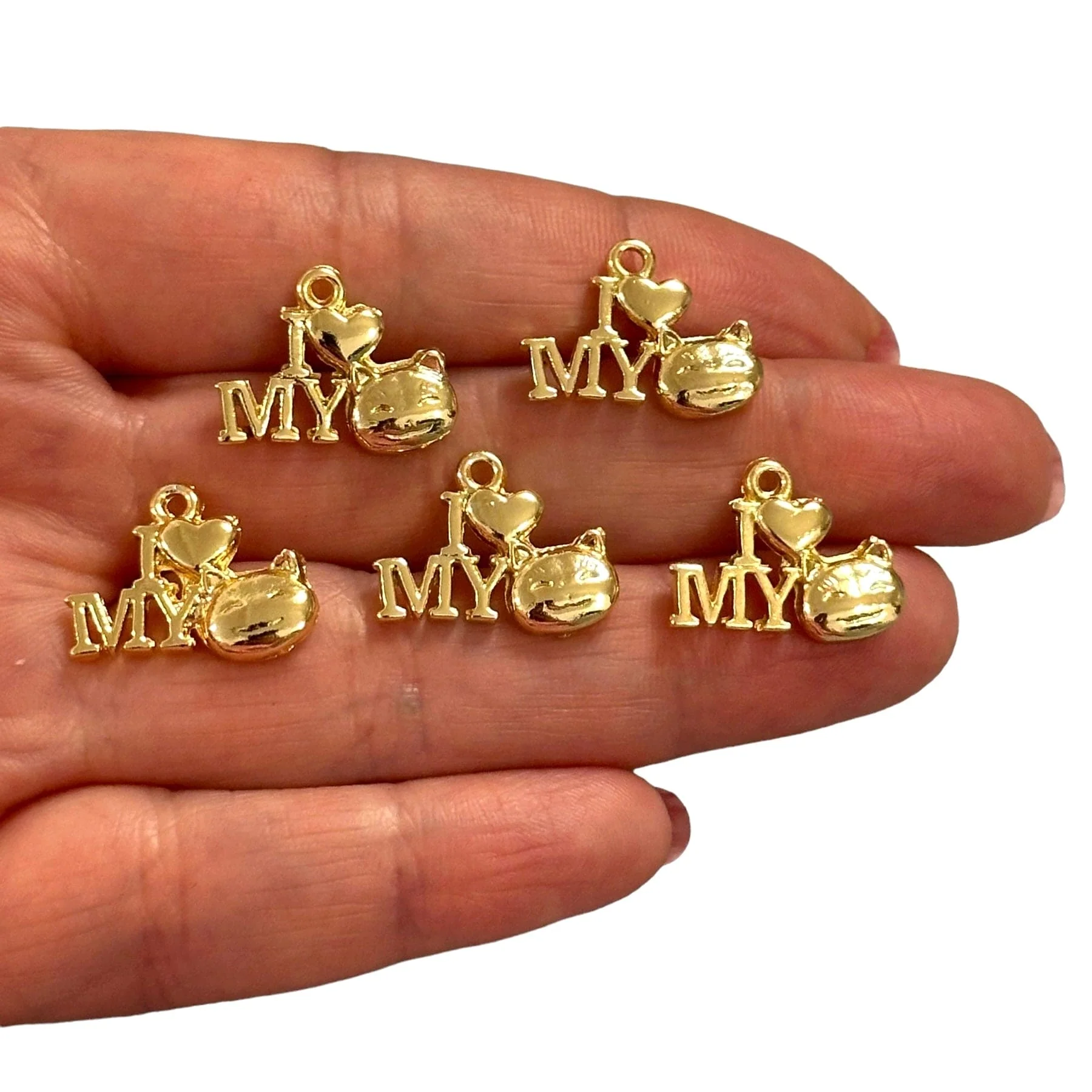 24Kt Gold Plated Cat Charms, Gold Cat Collection Charms, 5 pcs in a pack